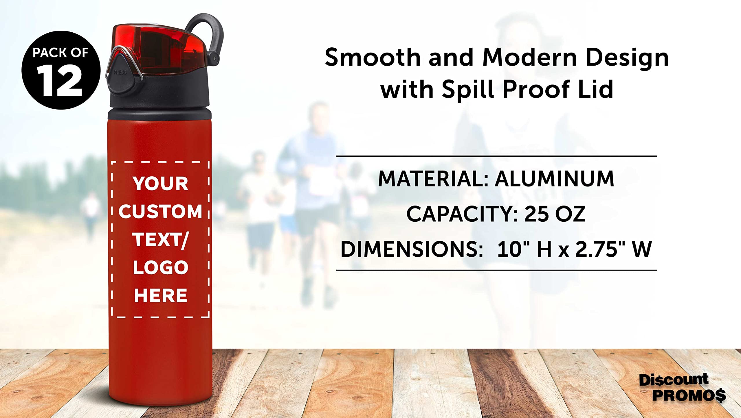 Custom 25 oz Aluminum Water Bottles with Carabiner Clip - Bulk Pack of 12, Personalized & Refillable - Ideal for Gym, Hiking, Cycling, School, Office & Outdoor Adventures - Red