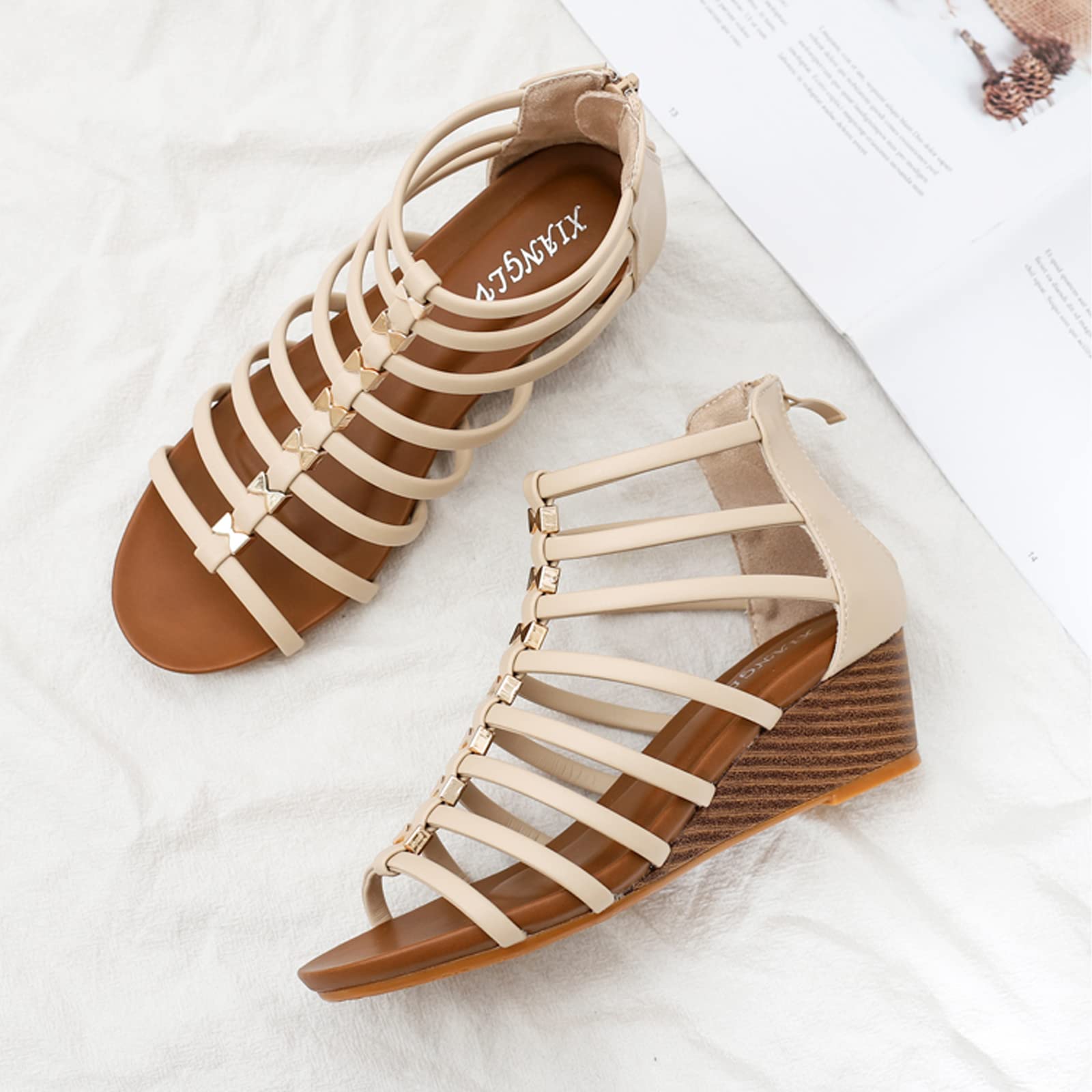 Women's Gladiator Wedge Sandals - Roman Style Flat Strappy Sandals for Summer | Beach, Vacation & Casual Outfit Essential