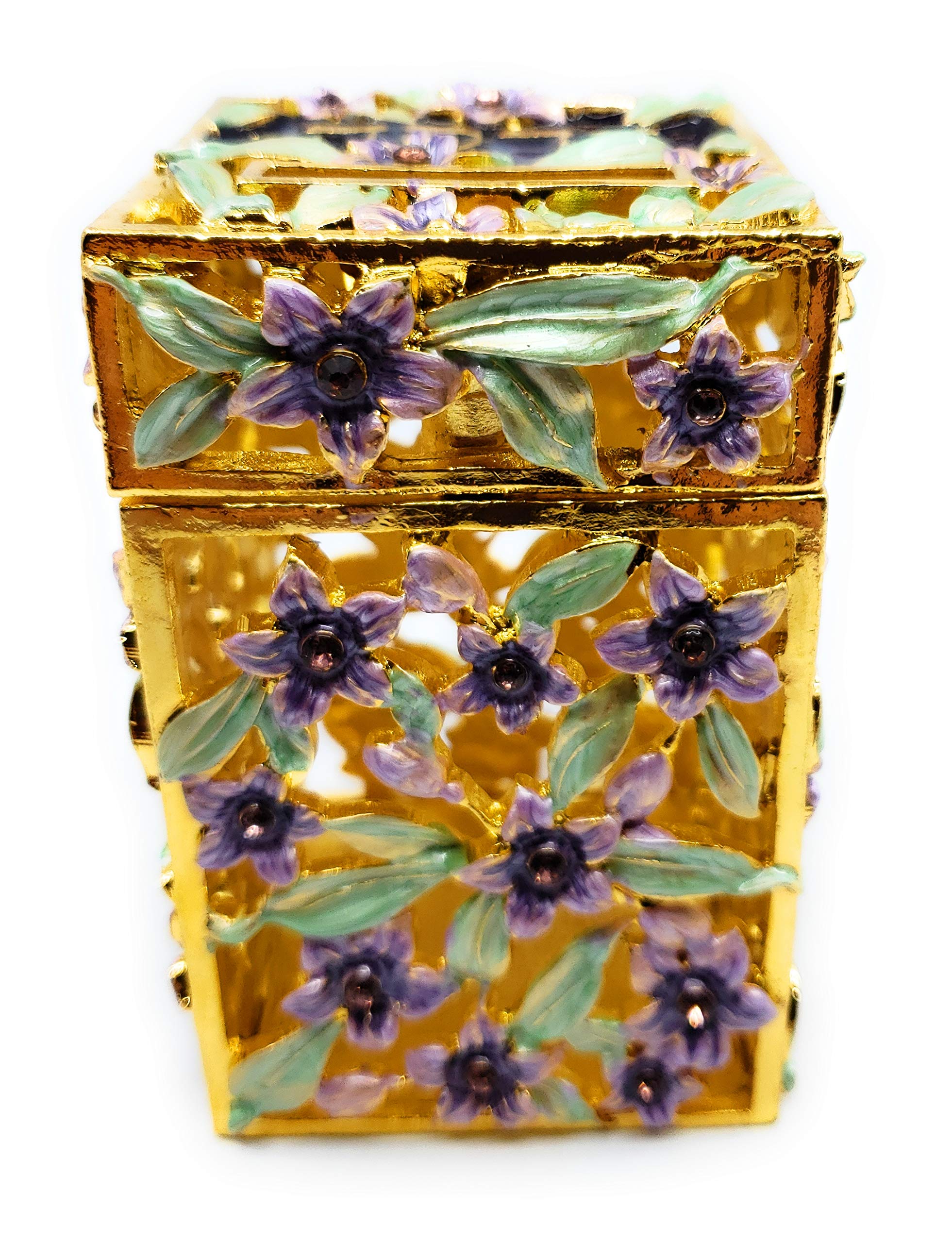 Hand-Painted Floral Enamel Charity Box with Austrian Crystals - Elegant Home Décor & Gift