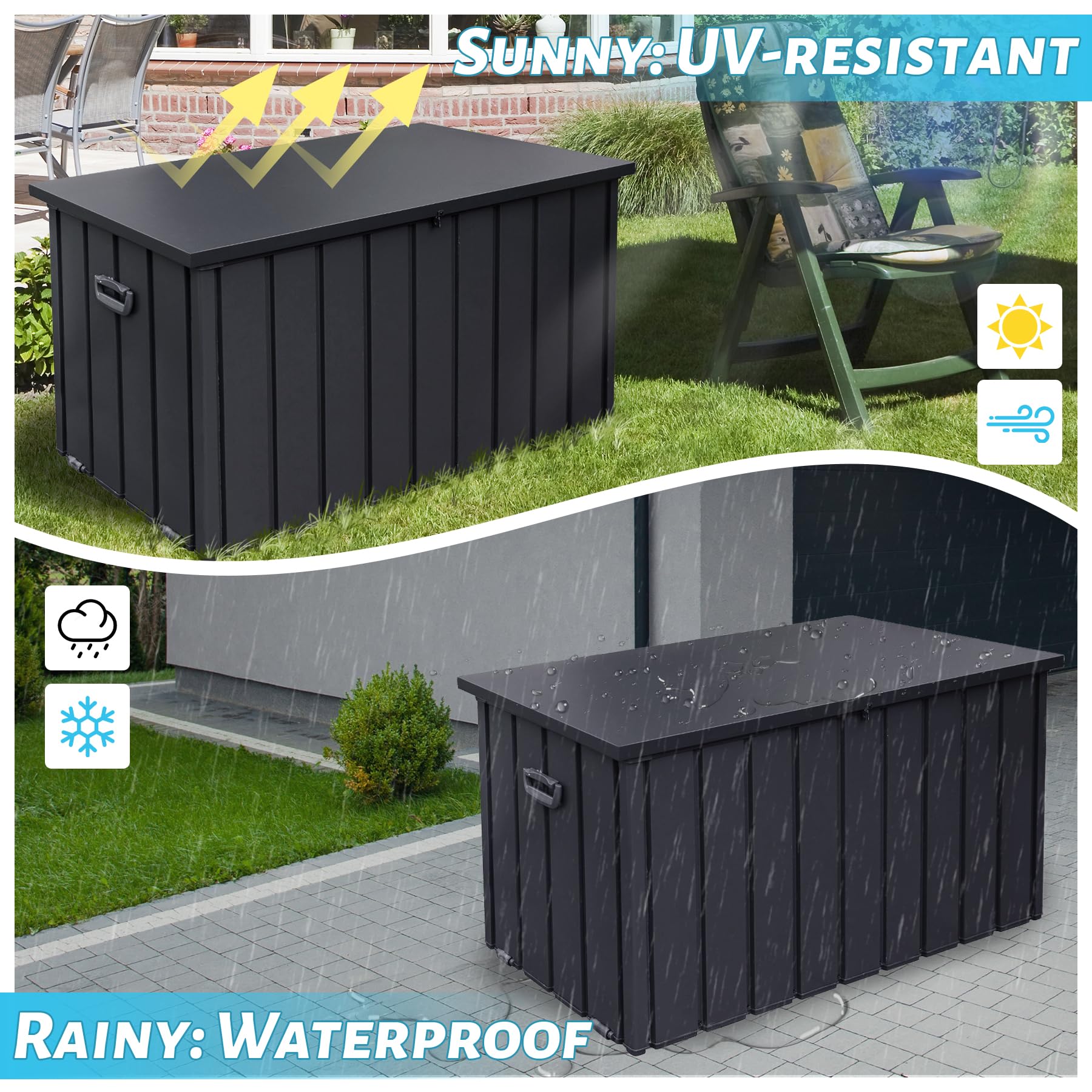 160 Gallon Outdoor Storage Deck Box - Heavy Duty Galvanized Steel Waterproof Storage Bench with Wheels & Lock - All-Weather UV-Resistant for Porch, Cushions, Tools (Grey) - Perfect for Patio Furniture Storage, Package Delivery Protection, and Backyard Organization