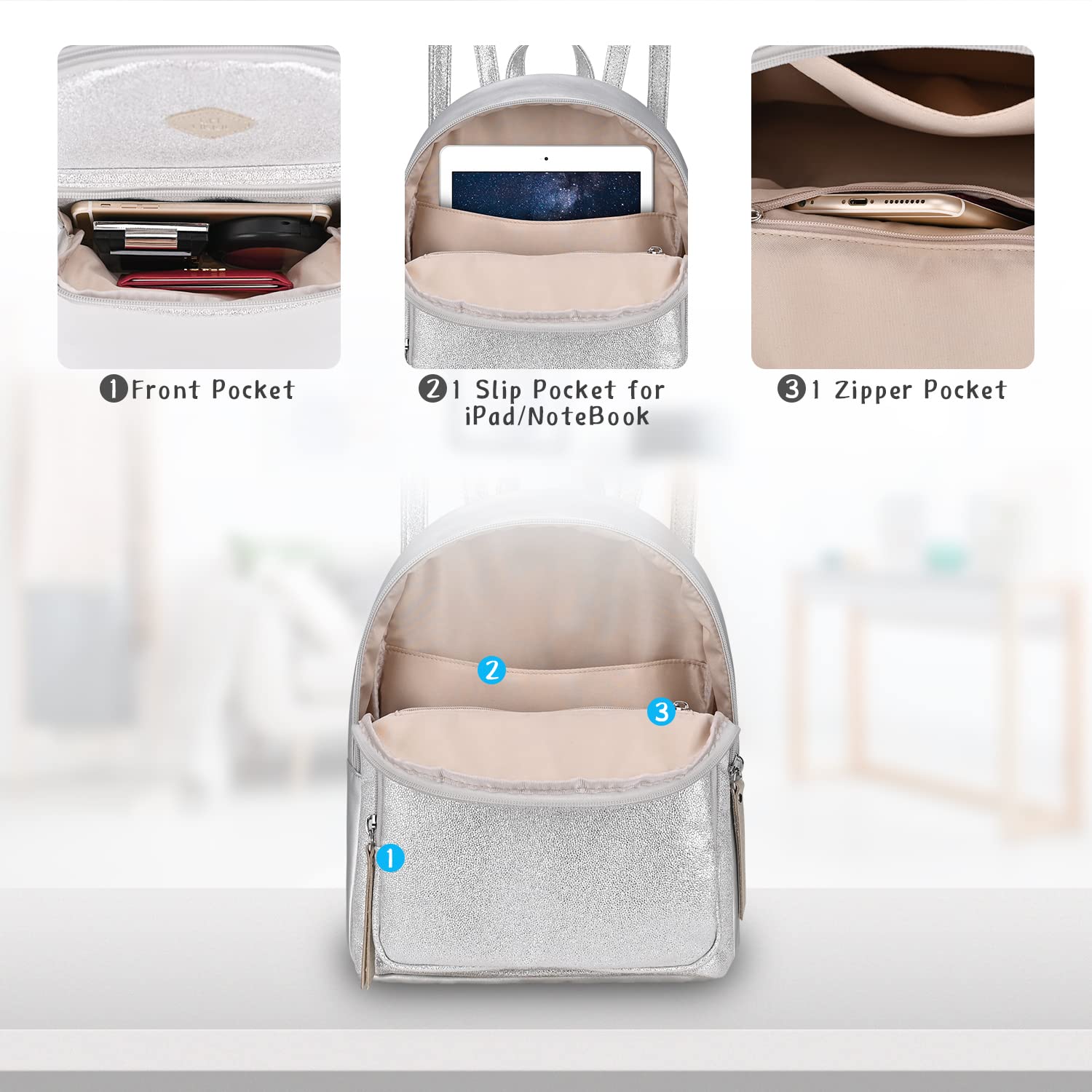 Sparkly GM LIKKIE Glitter Sequin Mini Backpack for Women - Silver Small Fashion Backpack for Parties, Concerts & Night Out Accessories