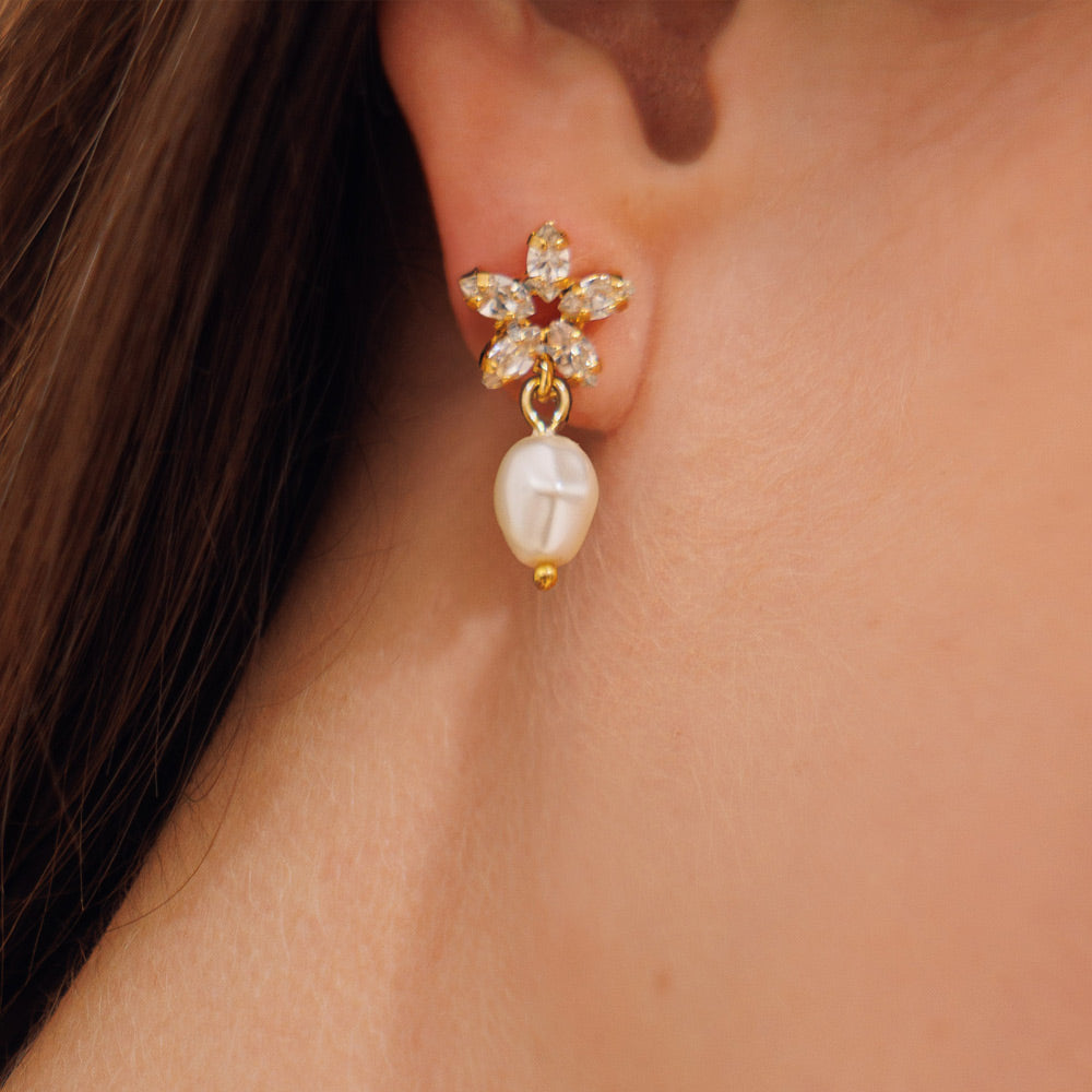 Emmy Elegant Pearl and Crystal Drop Earrings for Women - Perfect for Weddings, Parties & Special Occasions