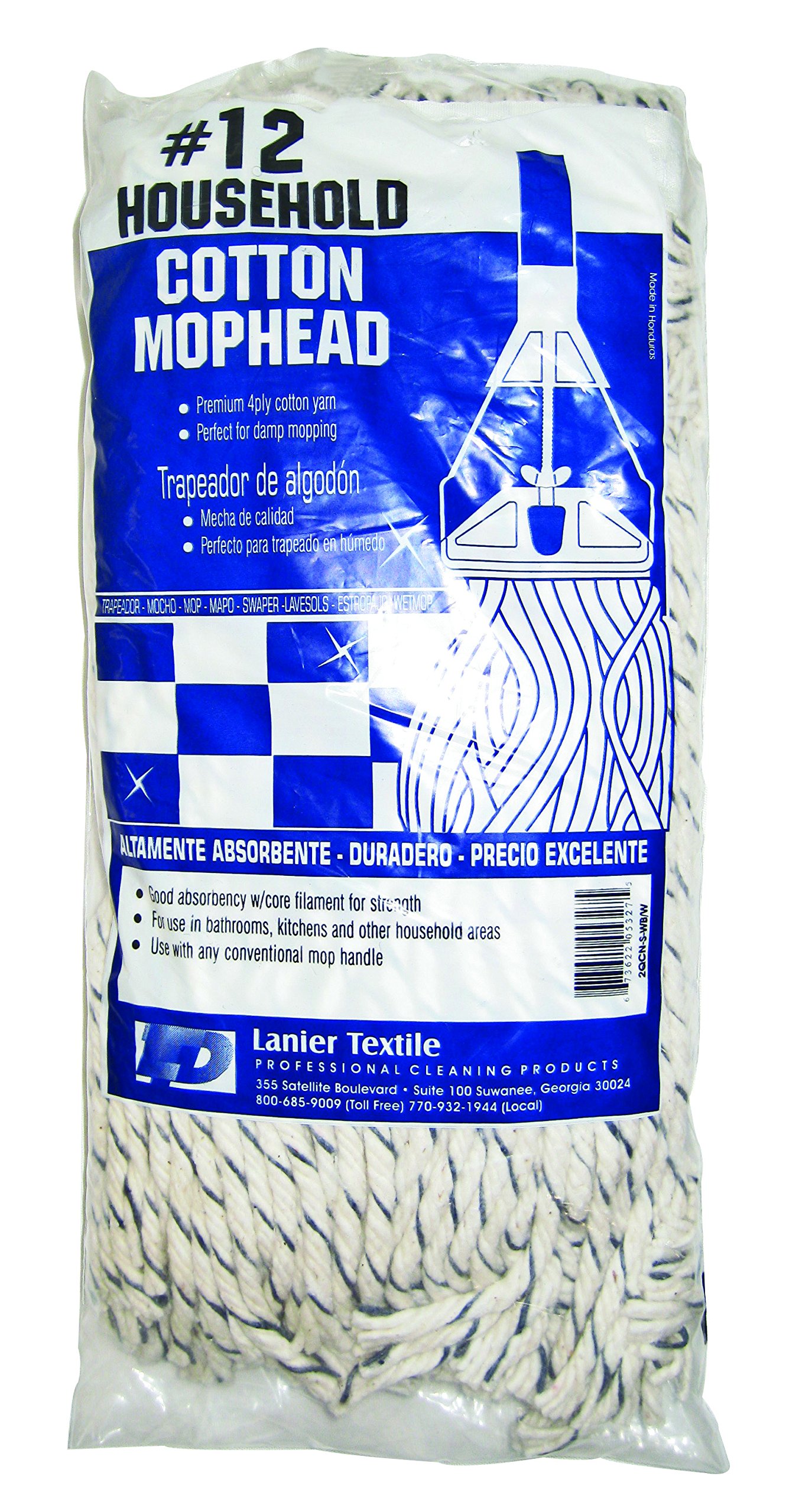 Lanier #12 Mop Head - 4-Ply Premium Cotton Replacement Mop Head for Commercial & Home Use - Heavy Duty Cleaning for Floors, Kitchens & Garages