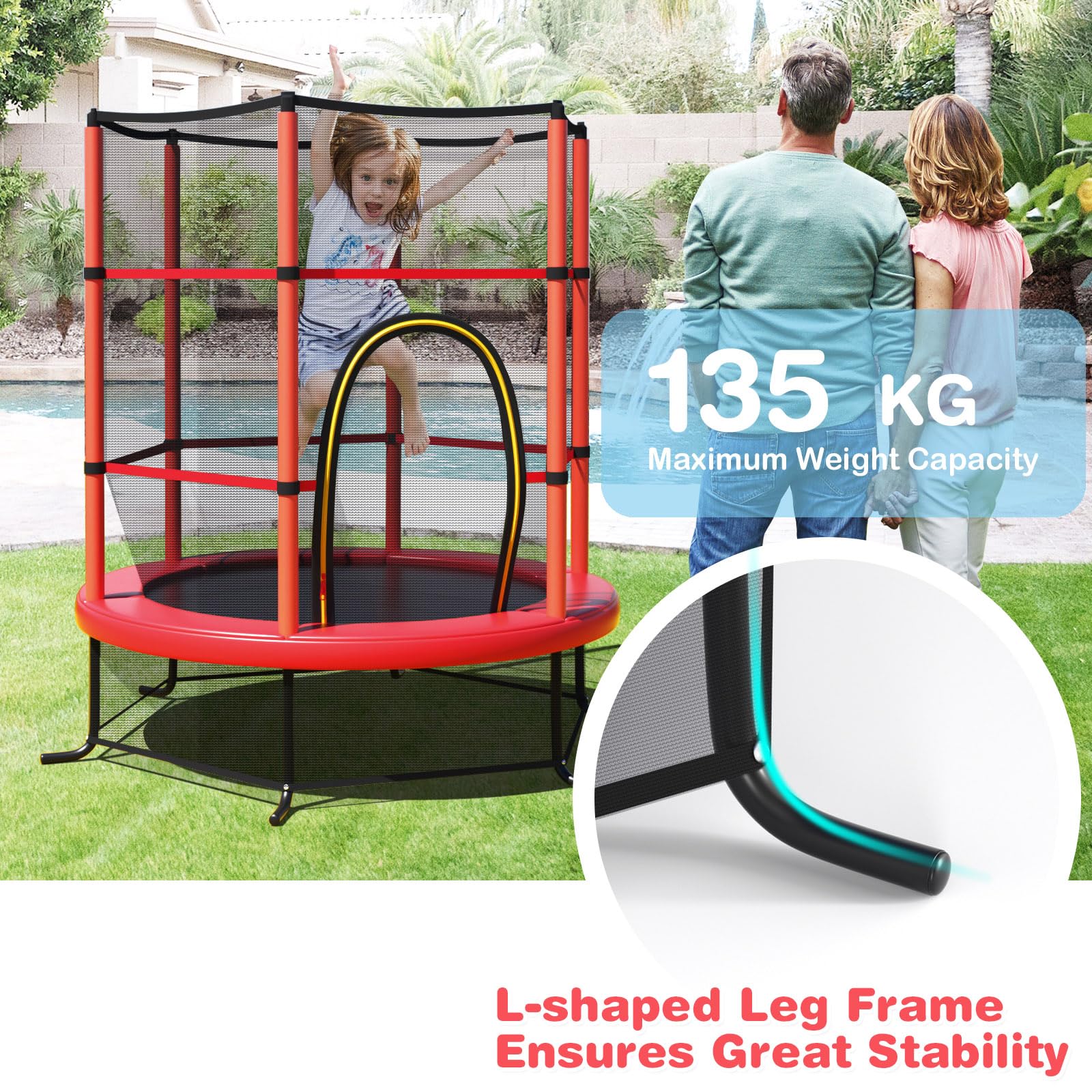 LIFEZEAL Kids Trampoline with Safety Net - Indoor/Outdoor Bounce Trampoline for Children, Heavy Duty Steel Frame, Protective Mat, Max 135kg Capacity - Perfect for Backyard, Garden, Playroom & Birthday Gifts