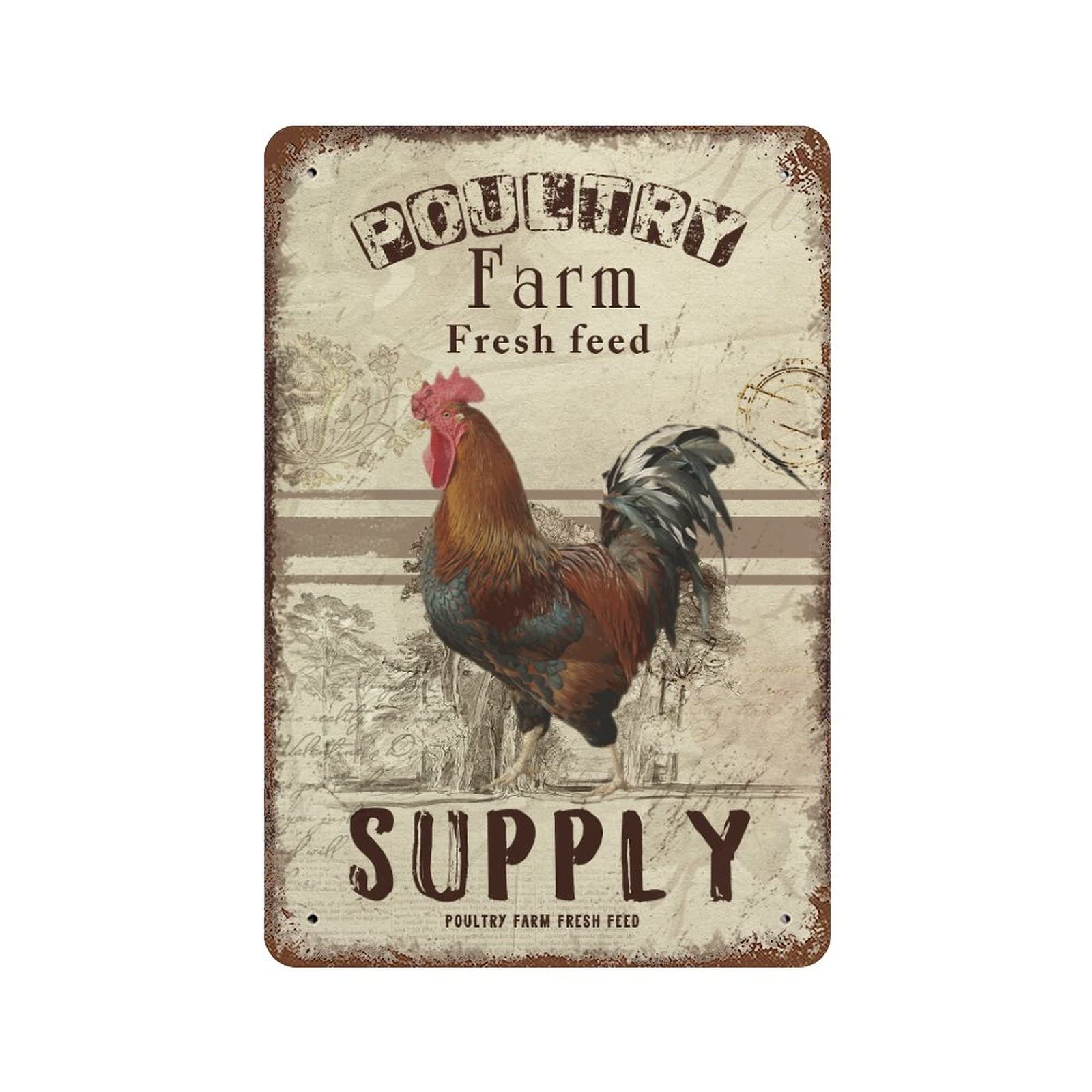 Vintage Rooster Metal Sign - 8x12 Inch Farmhouse Chicken Coop Decor, Rustic Aluminum Wall Art for Poultry Farm, Cafe, Bar, Pub & Home - Weatherproof Outdoor Sign for Feed Shops & Country Style Decor