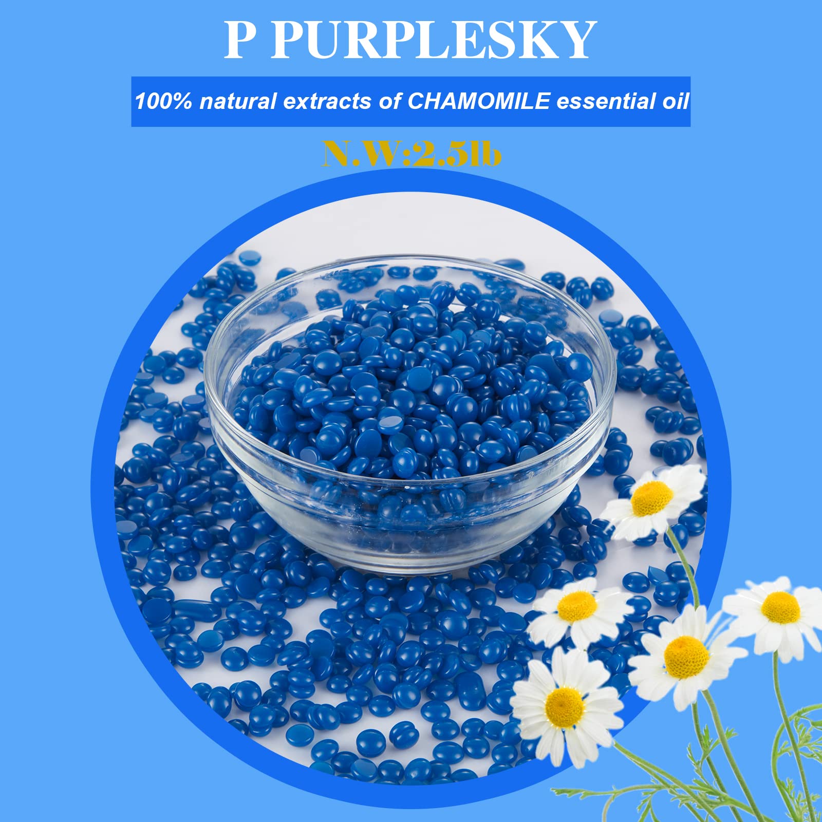 PURPLESKY Waxing Beads for Hair Removal - 2.5LB Coarse Hard Wax with Sea Salt Scent, Professional Waxing Kit for Bikini, Face, Legs, Back & Body | At-Home Hair Removal for Smooth Skin | Salon-Quality Waxing for Women & Men