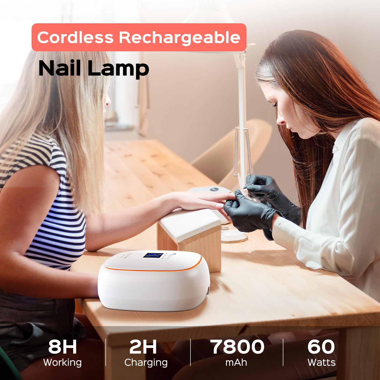 BOLASEN 60W Cordless Rechargeable UV LED Nail Lamp - Wireless Gel Nail Light with Ceramic Technology & Metal Base, Portable LED Nail Dryer with Atmosphere Light for Professional Manicures - Perfect for Home, Salon & Travel Nail Care