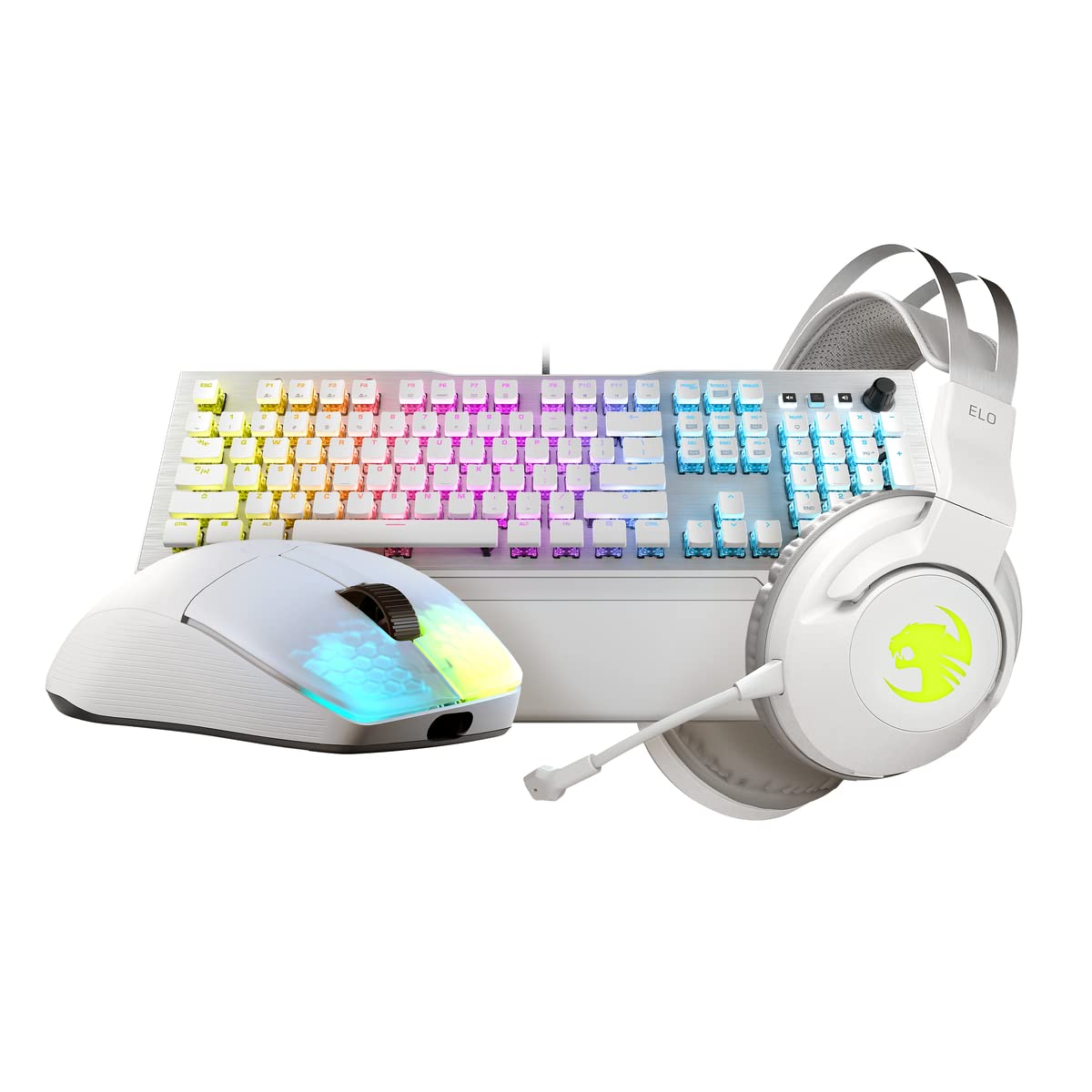 ROCCAT Vulcan 122 AIMO Mechanical Gaming Keyboard + Kone Pro Air Wireless Gaming Mouse + Elo 7.1 Air Wireless Gaming Headset Bundle - Complete PC Gaming Setup for Esports, Streaming & Competitive Play