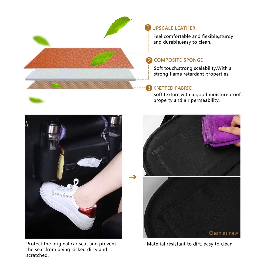 PU Leather Car Back Seat Organizer with Storage Tray - for Kids Toys & Travel Accessories