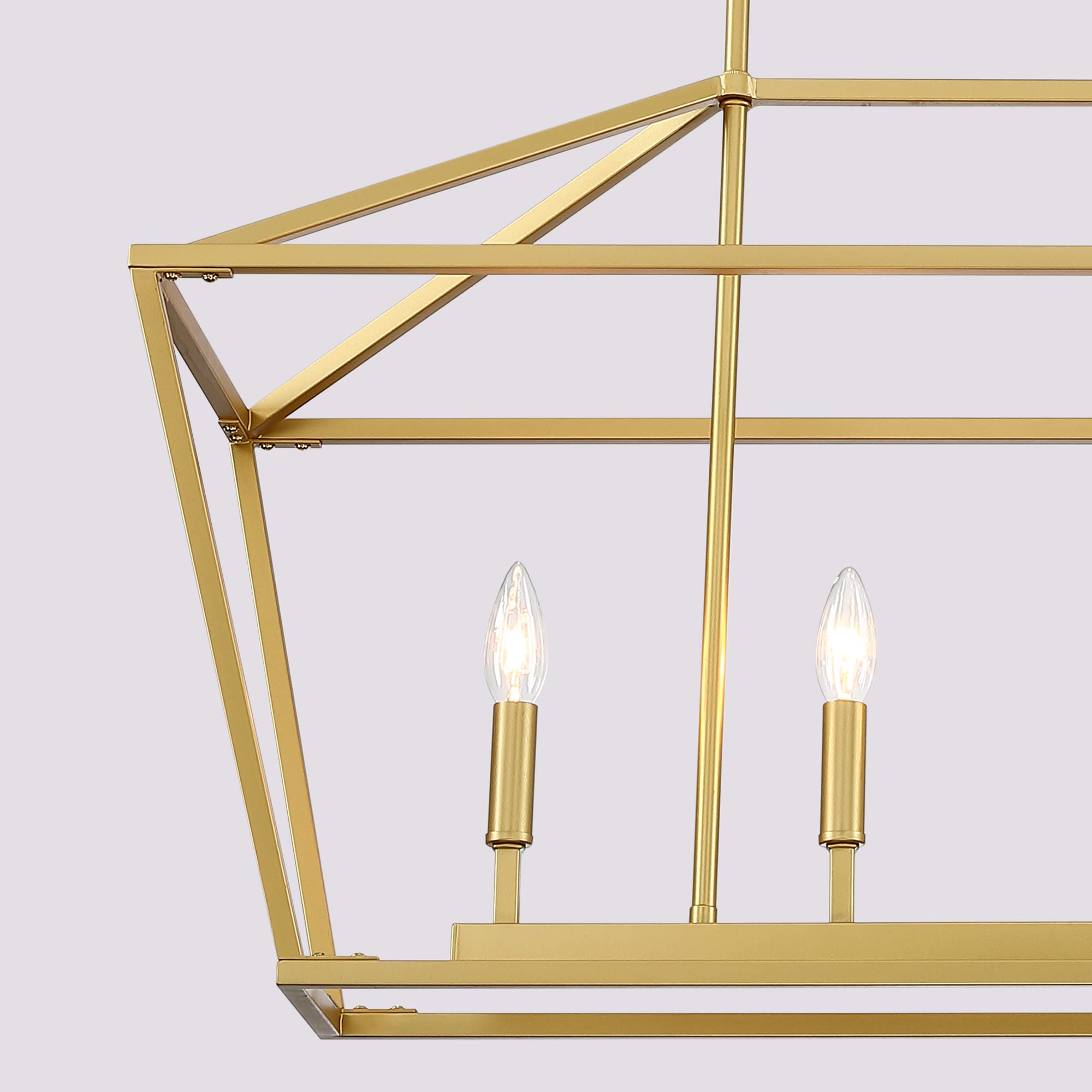 Untrammelife 5-Light Gold Modern Linear Chandelier - Adjustable Kitchen Island Pendant Lighting with Rectangle Lantern Design for Dining Table & Countertop | Perfect for Farmhouse, Contemporary Kitchens & Restaurant Decor