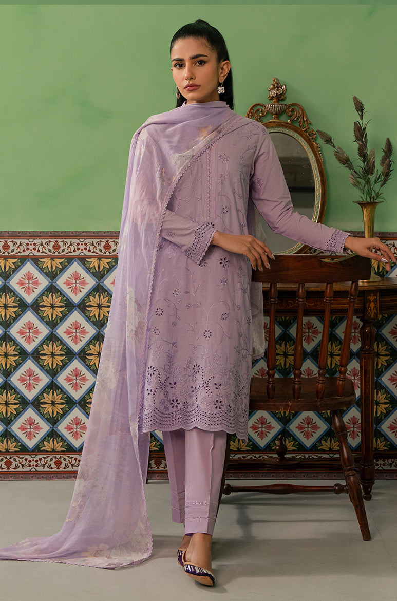 Lilac Haze 3-Piece Lawn Embroidered Suit Set - Floral Summer Outfit for Women | Perfect for Weddings, Parties & Casual Wear