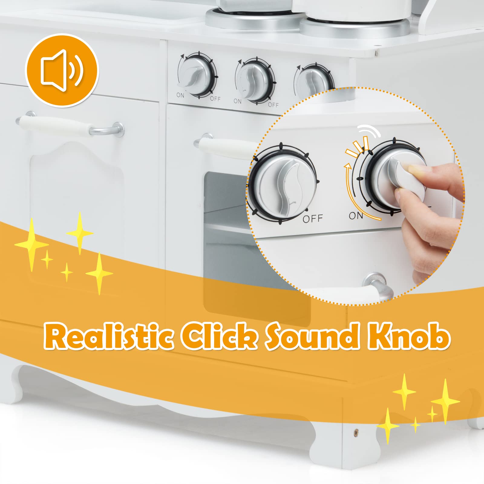 ARLIME Kids Wooden Kitchen Playset with Simulated Sound, Sink, Stovetop, Microwave & Refrigerator - Pretend Play Kitchen Toy for Toddlers, Boys & Girls - Perfect Gift for Home, Preschool & Daycare