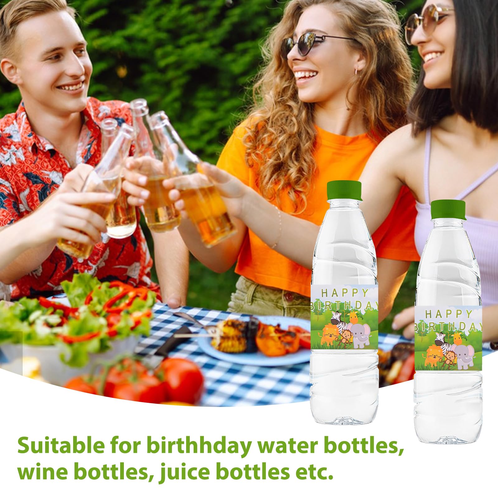 48 Pcs Jungle Animal Water Bottle Labels - Waterproof Birthday Party Decorations for Kids, Baby Shower Favors, Boy & Girl Party Supplies - Perfect for Birthday Parties, Baby Showers, School Events & Classroom Activities