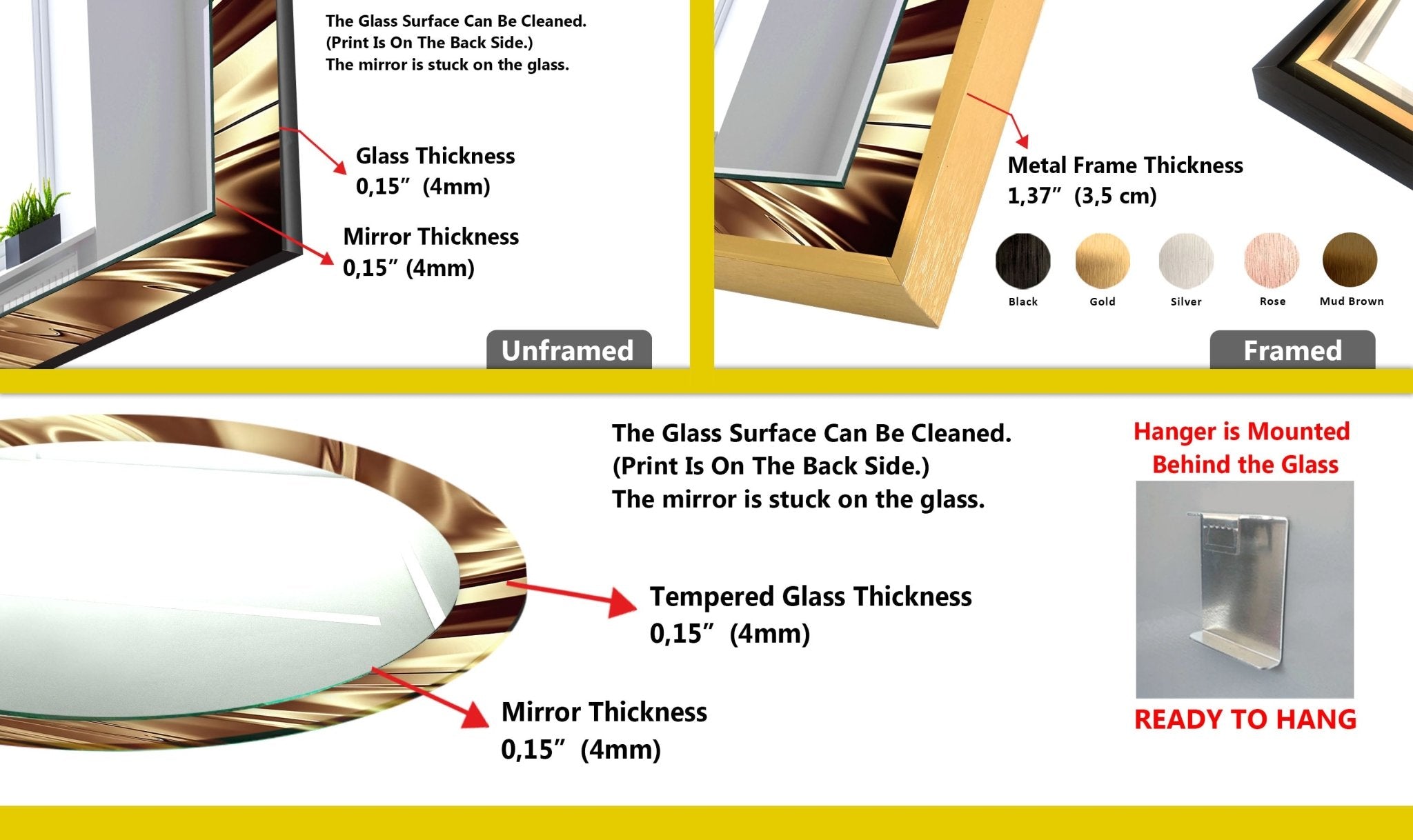 Abstract Shiny Brown Wall Mirror - Modern Decorative Mirror for Living Room, Bedroom & Entryway - Elegant Home Decor & Stylish Vanity Mirror