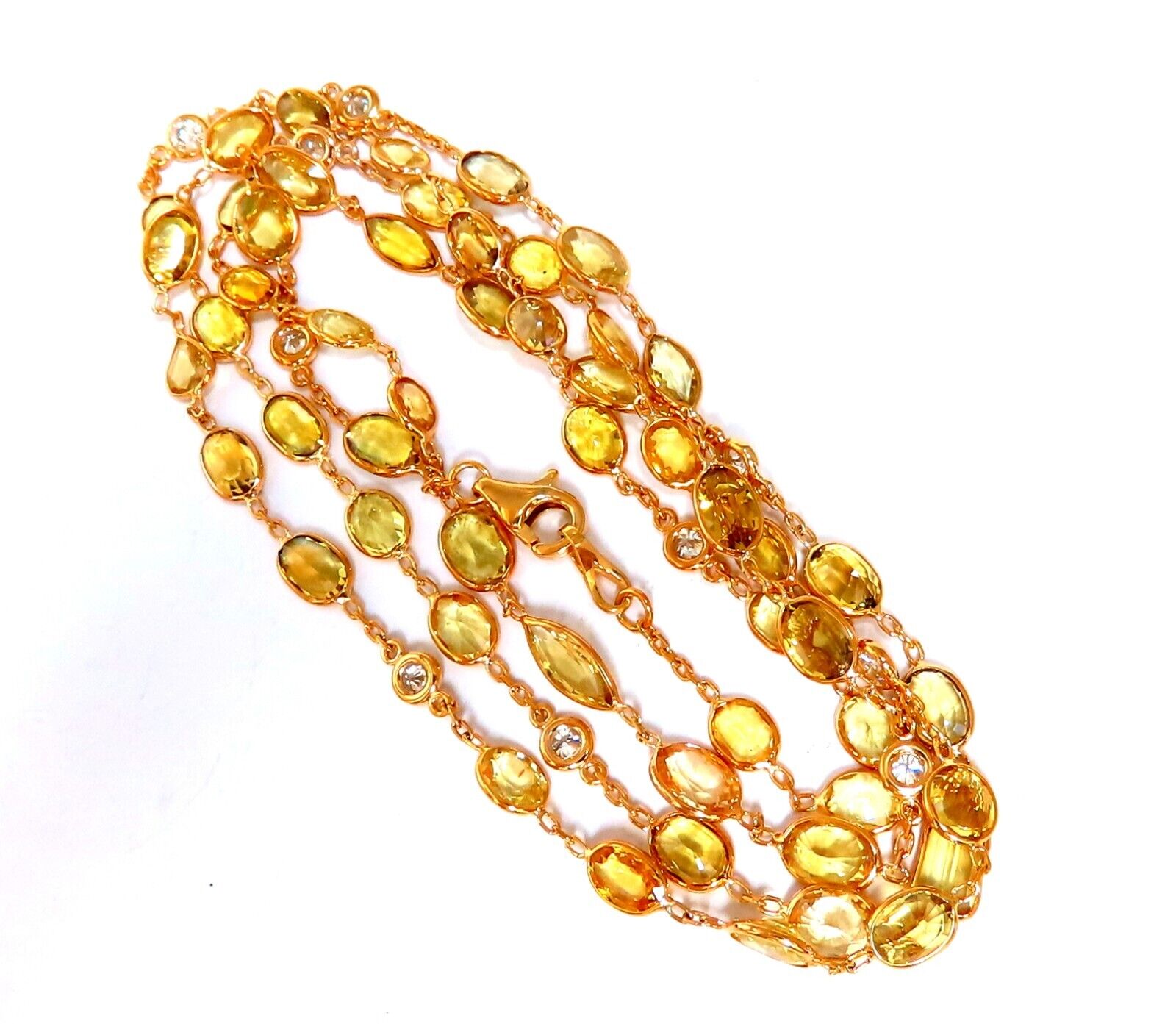 27ct Fancy Vivid Yellow Sapphire Diamond Station Necklace in 14K Gold - Perfect for Weddings, Anniversaries & Special Occasions