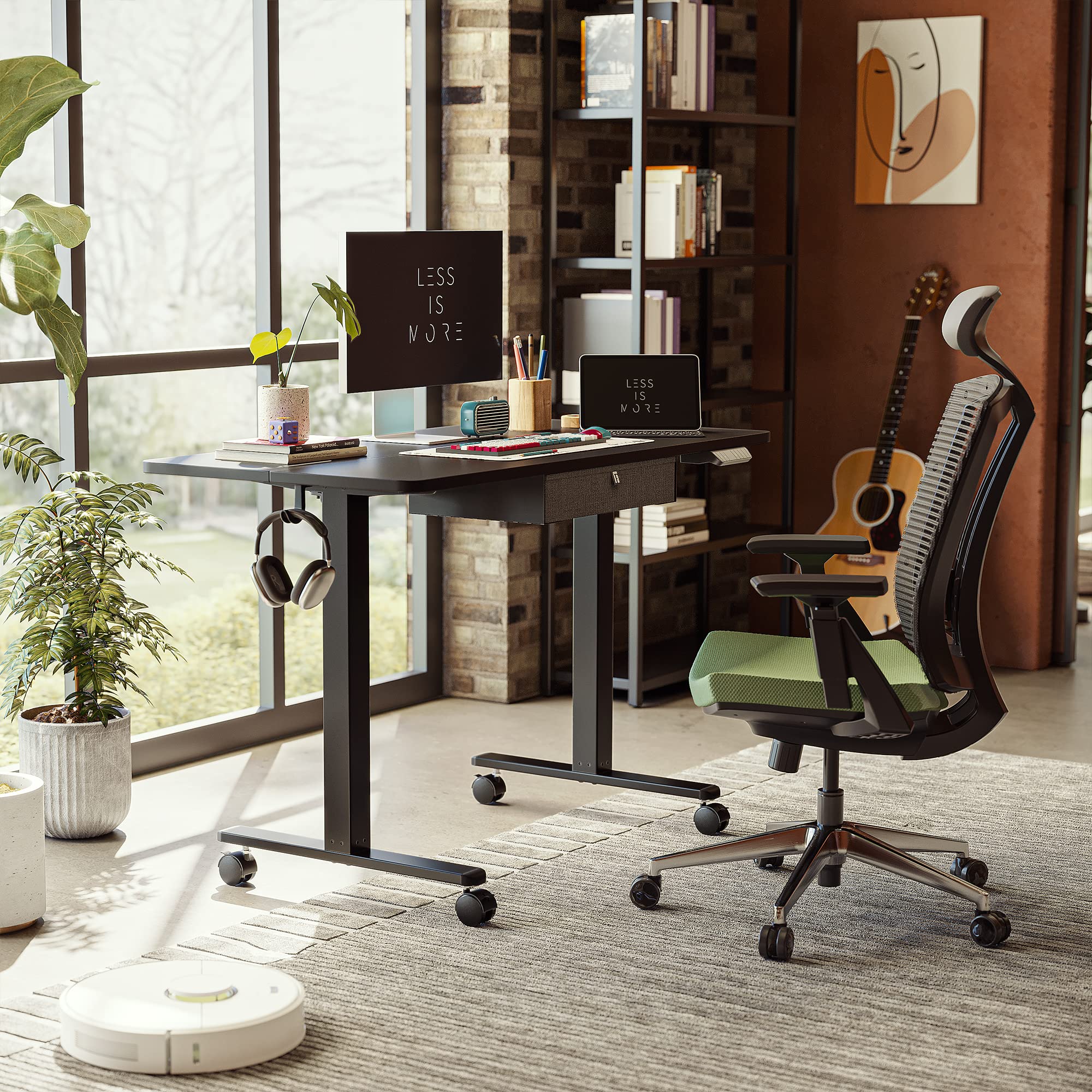 FEZIBO 48 x 24 Inches Electric Standing Desk with Drawer - Adjustable Height Ergonomic Computer Desk for Home Office, Black | Perfect for Remote Work, Gaming & Study Spaces
