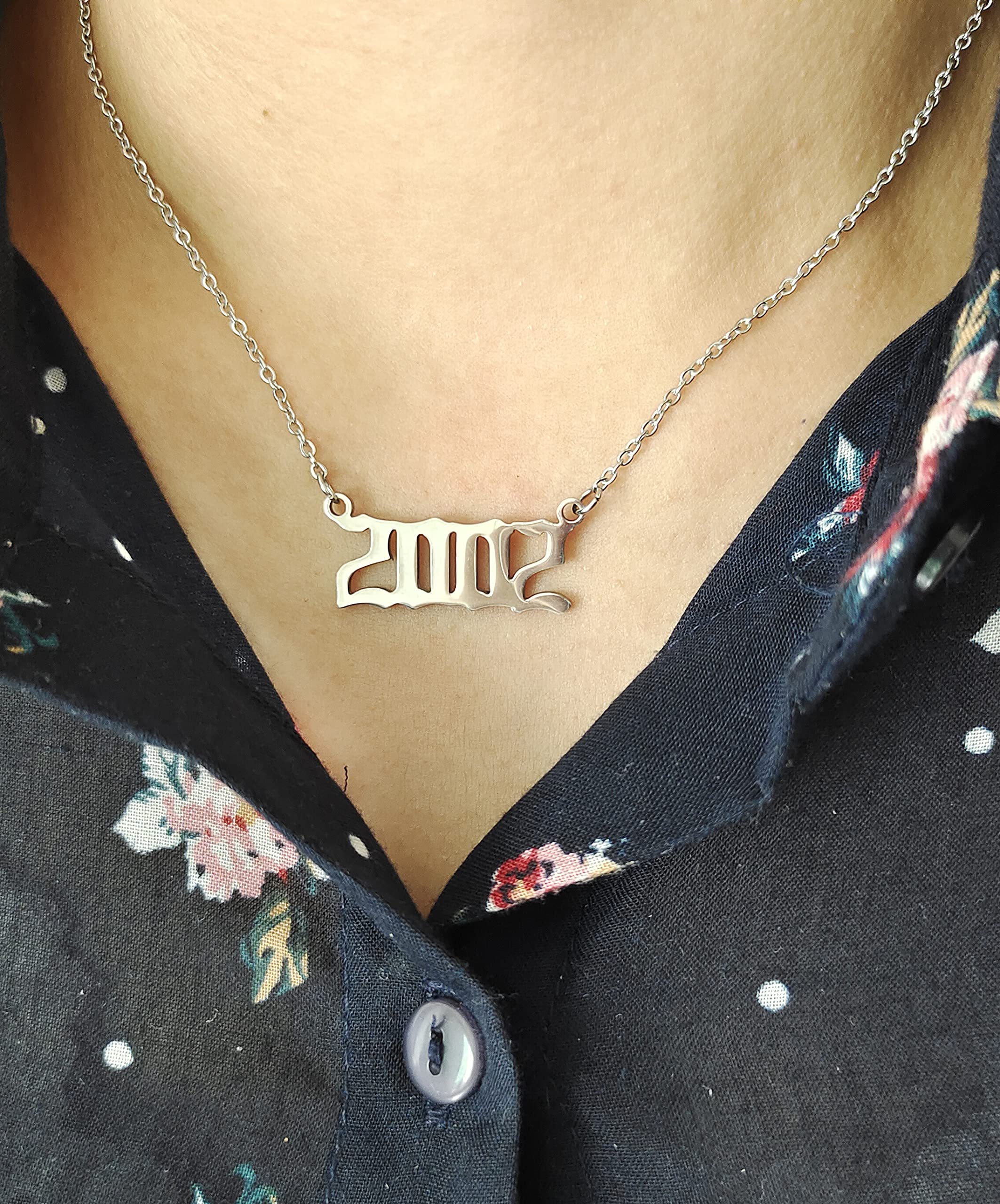 Year Necklace for Women - 18k Gold Plated/Silver Birth Year Number Pendant | Birthday Gift, Angel Friendship Jewelry with Old English Charm | Perfect for Anniversaries, Graduations & Special Occasions
