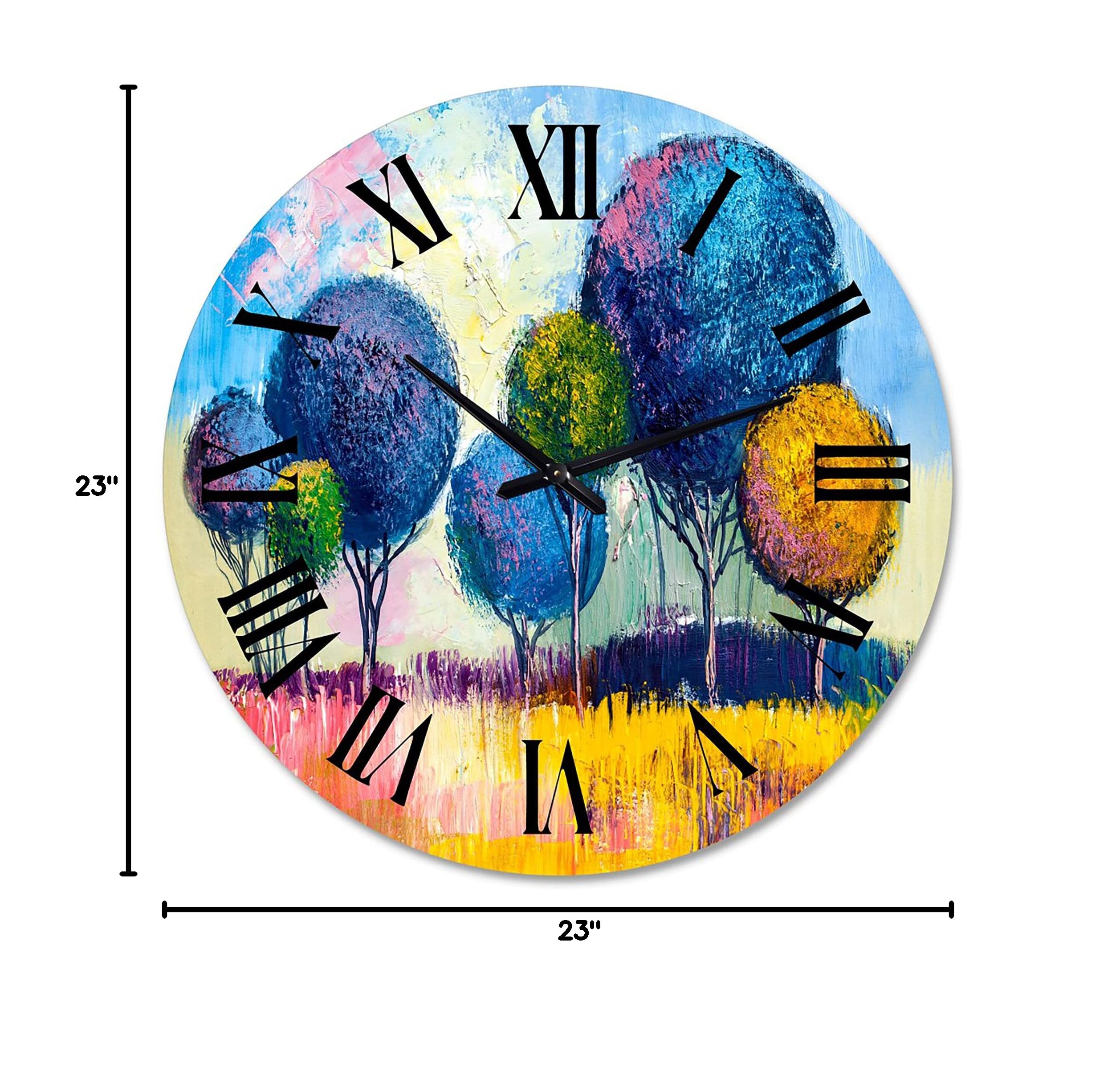 Autumn Fantasy Trees III - Large Modern Wall Clock for Home Decor, Bedroom, Living Room | Nature Landscape Art Design | Silent Non-Ticking Battery Operated