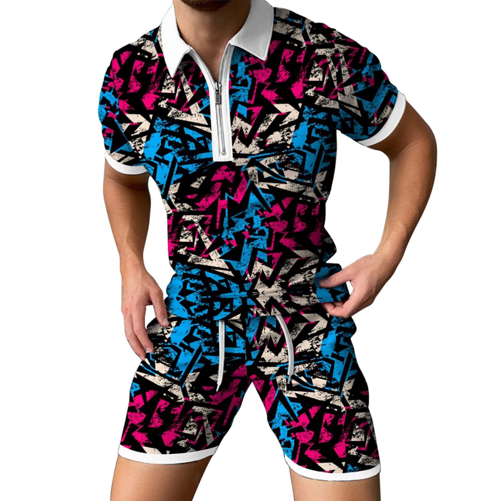 Men's 2-Piece Summer Sports Set - Breathable Short Sleeve Polo & Athletic Shorts for Training, Gym & Outdoor Activities | Moisture-Wicking Workout Outfit for Running, Tennis & Casual Wear