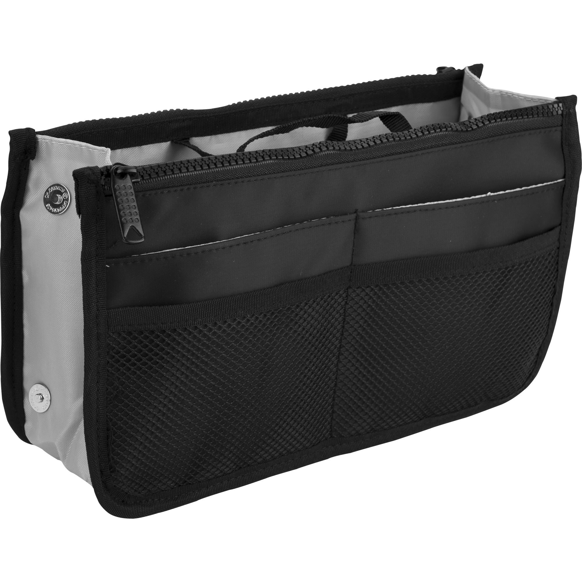 PC05 Mini Travel Makeup Bag Organizer - Black Nylon Cosmetic Pouch with 2 Zippered Compartments & 8 External Pockets | Perfect for Toiletry Storage, Travel Essentials & Daily Makeup Organization