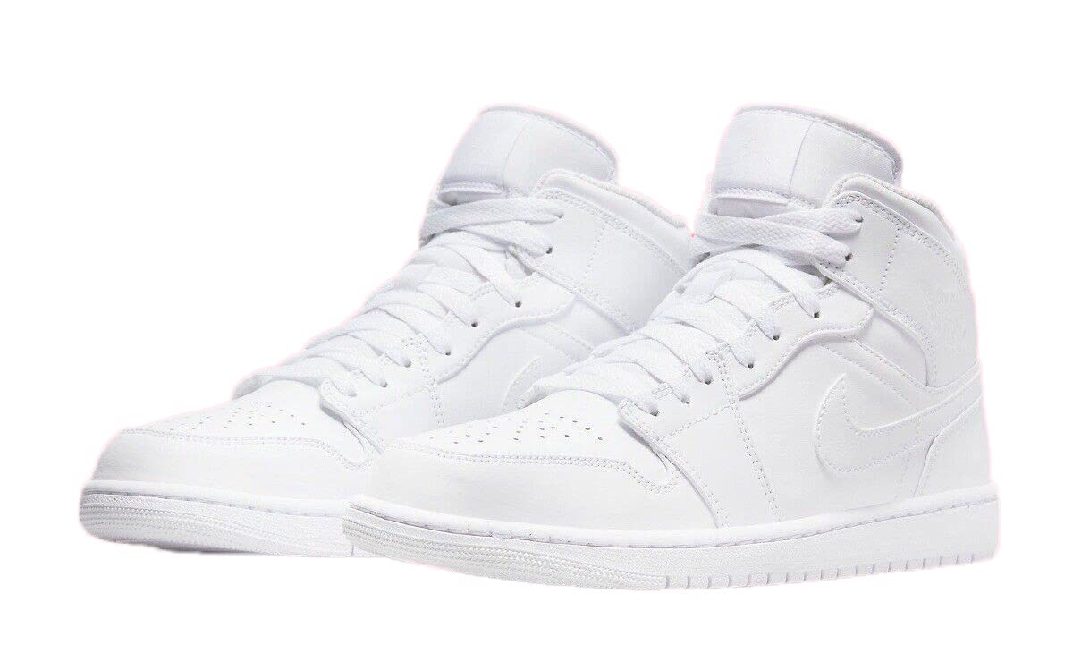 Nike Jordan Men's Air 1 Mid Sneakers - Size 12 White/White-White | Basketball Shoes for Men | Perfect for Streetwear & Casual Wear