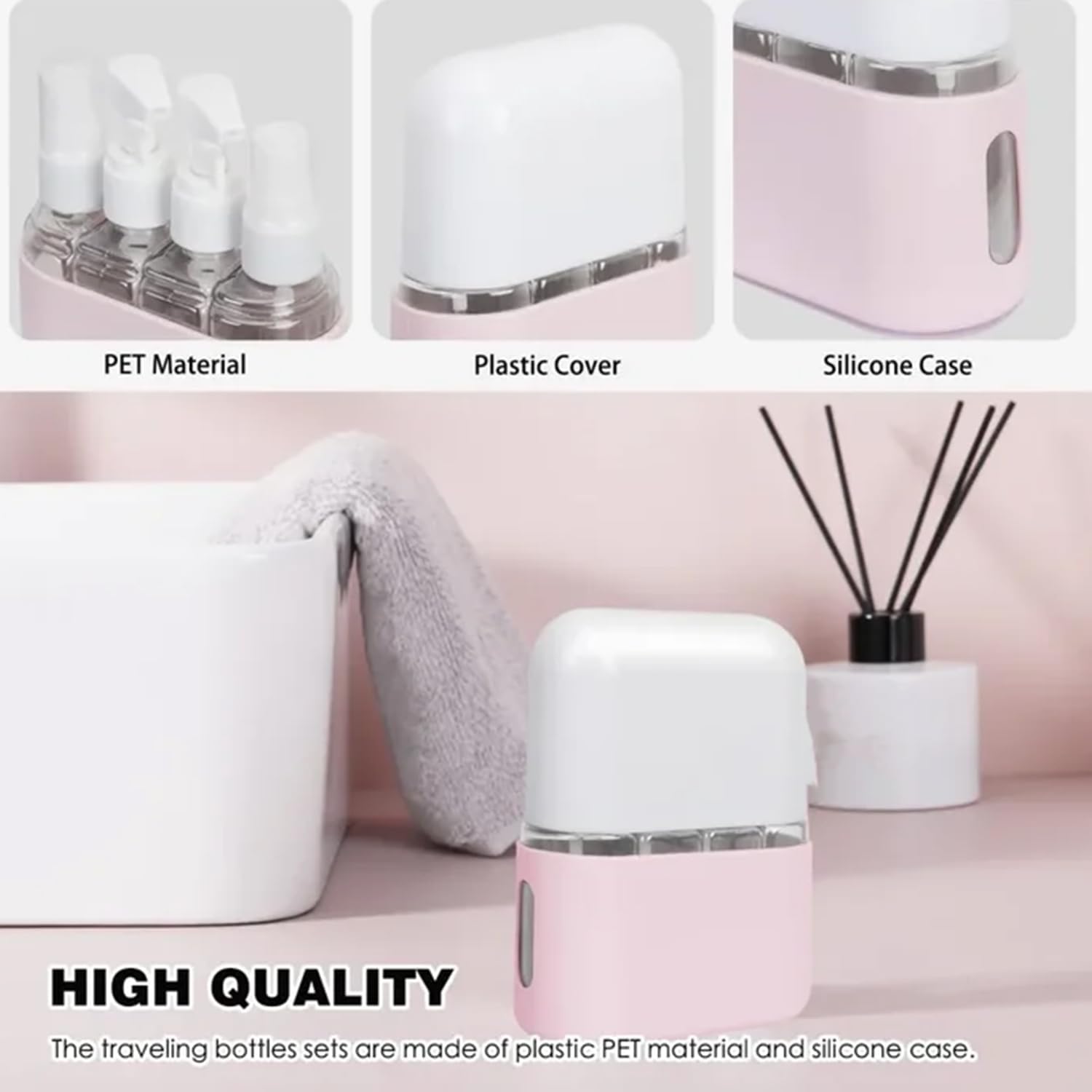Zeanaturals Mini Shampoo Dispenser Travel Bottle Set - 3 Pack Portable Leak-Proof Toiletries Containers with Labels for Shampoo, Conditioner & Lotion (Pink) | Perfect for Airplane Carry-on, Gym Bag & Vacation Essentials