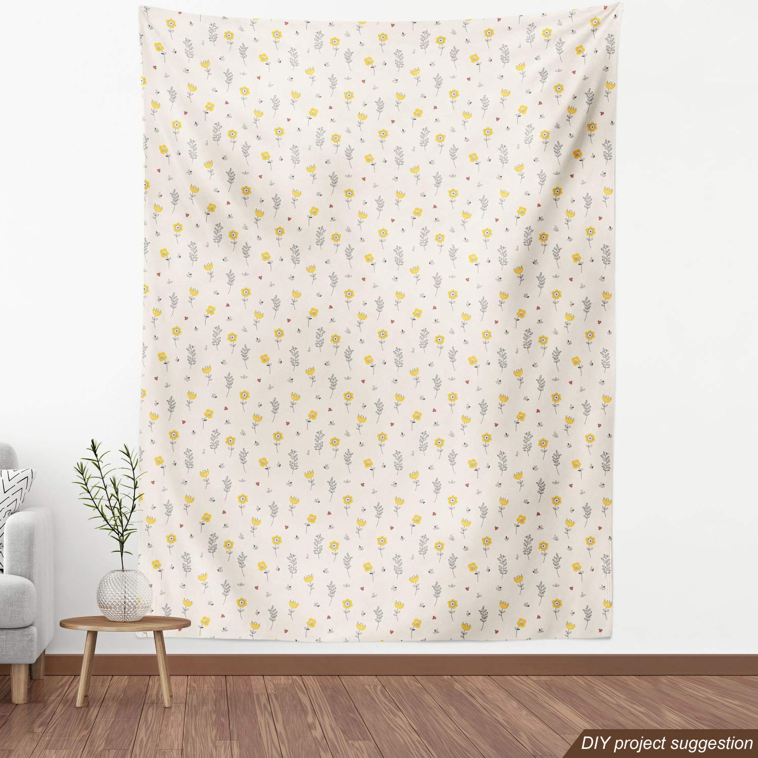 Ambesonne Ladybug Fabric by The Yard - Spring Flowers & Ladybirds for Upholstery & Home Decor