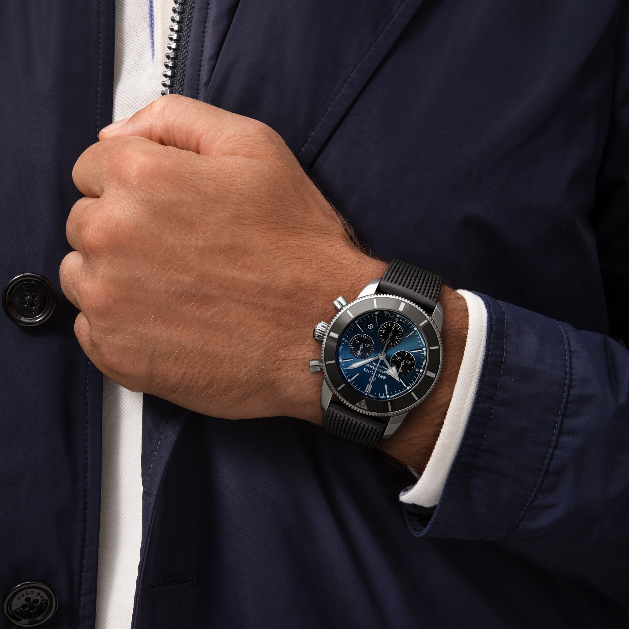 Superocean Heritage B01 Chronograph 44mm Blue Dial Men's Watch with Rubber Strap - Luxury Dive Watch for Water Sports & Everyday Wear