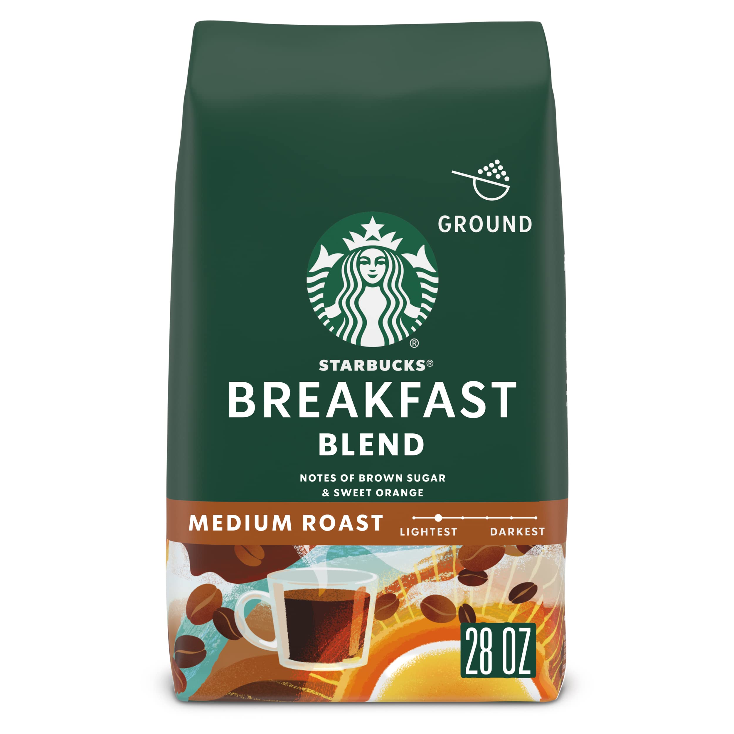 Starbucks Ground Coffee - Medium Roast Breakfast Blend, 100% Arabica Beans, 28 oz Bag | Perfect for Morning Brew, Office Coffee & Home Use