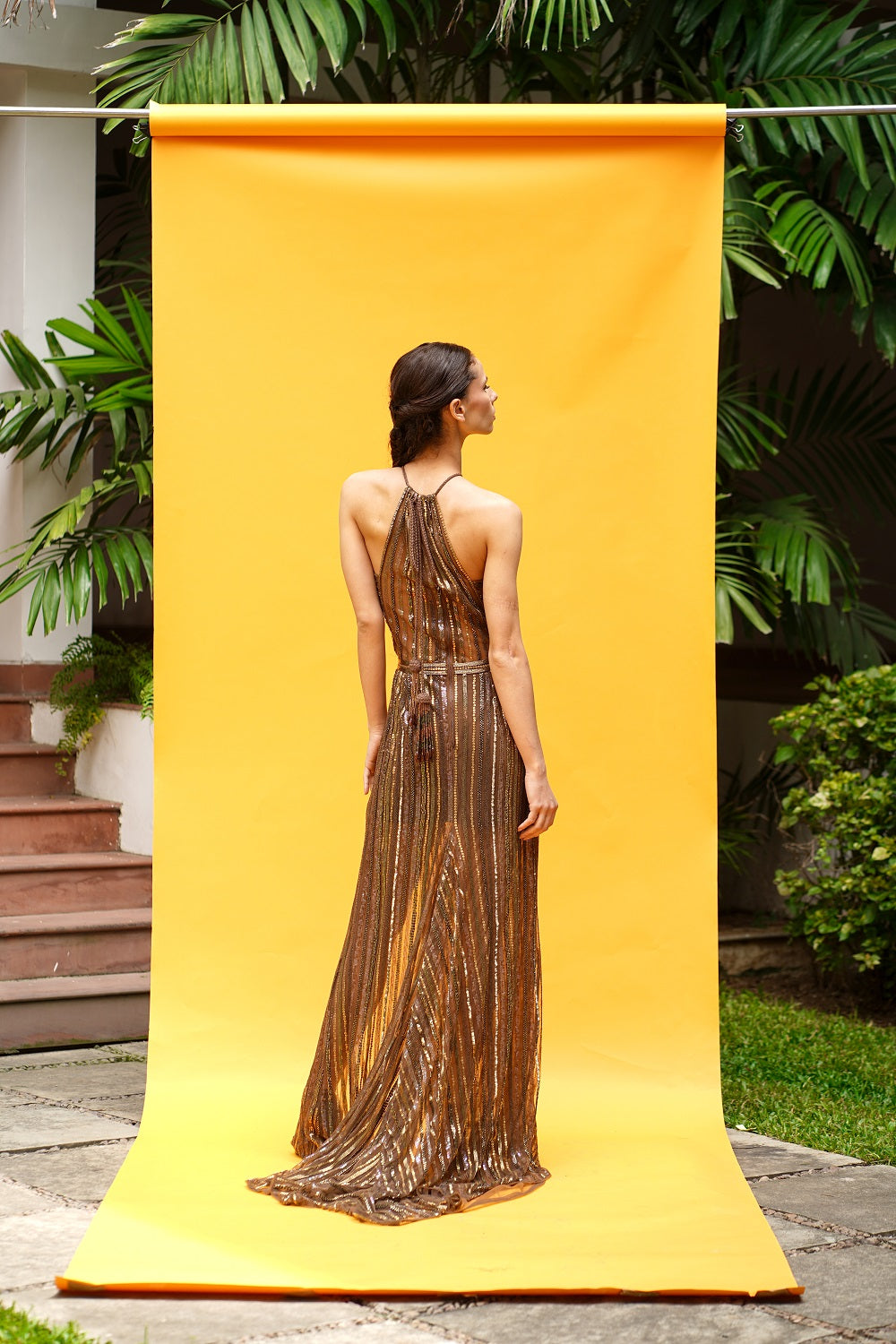 Elegant Halter Neck African Baroque Hand Embroidered Maxi Dress for Women | Perfect for Weddings, Parties & Special Occasions