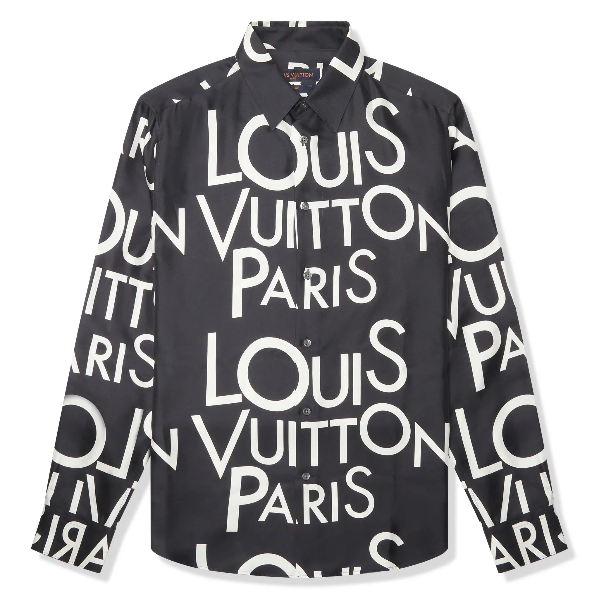 Louis Vuitton Navy & White Silk Shirt with Typography Print - Luxury Designer Casual Wear for Men | Perfect for Office, Date Night & Special Occasions