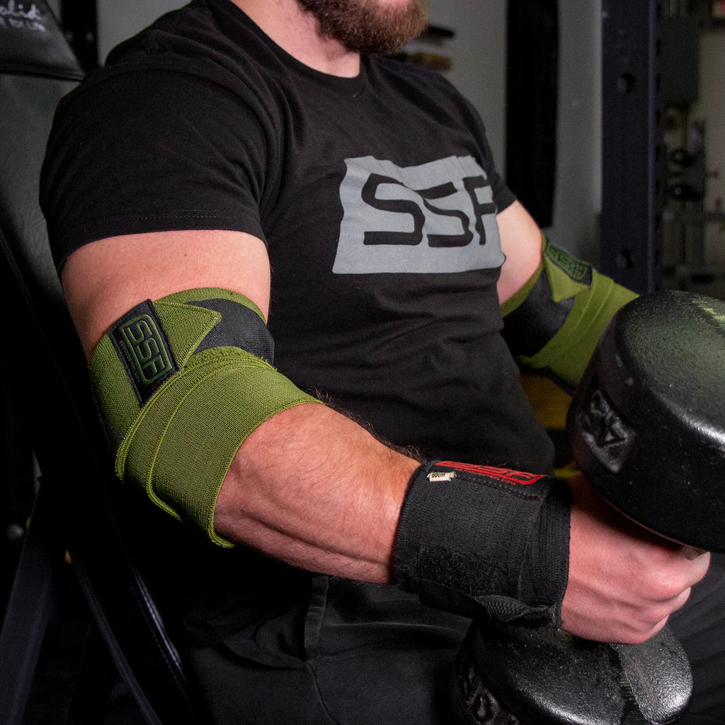 Serious Steel Fitness Stiff Elbow Wraps 47 (Pair) - Heavy Duty Support for Weightlifting, Powerlifting & CrossFit - Ideal for Gym Training & Strength Workouts