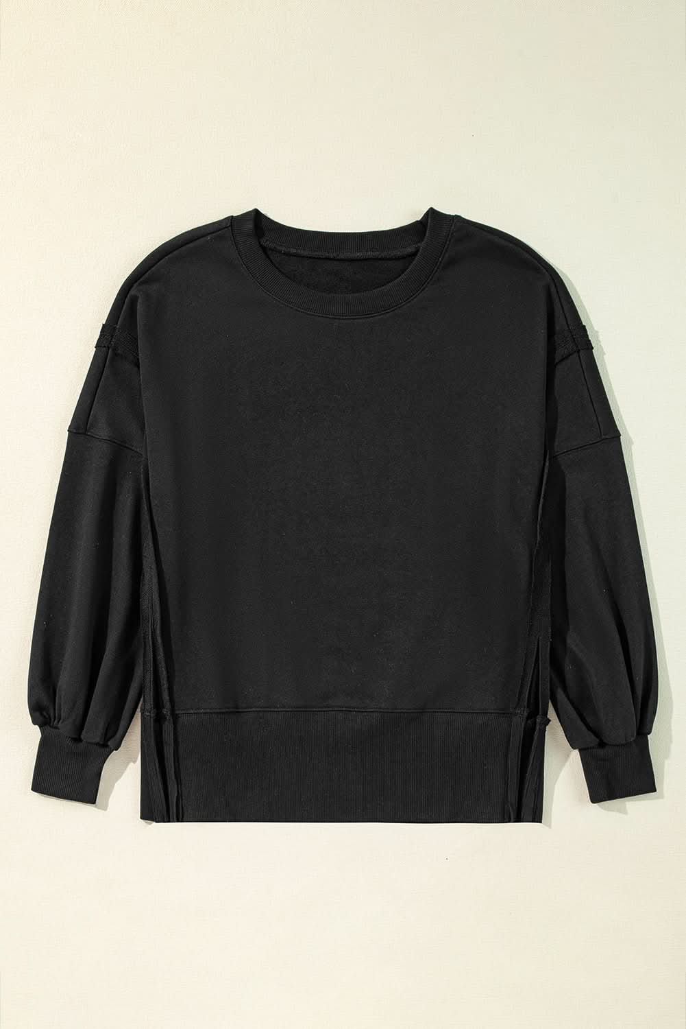 Stylish Black Drop Shoulder Sweatshirt for Women - Trendy Oversized Pullover for Casual Wear, Lounge & Street Style Fashion