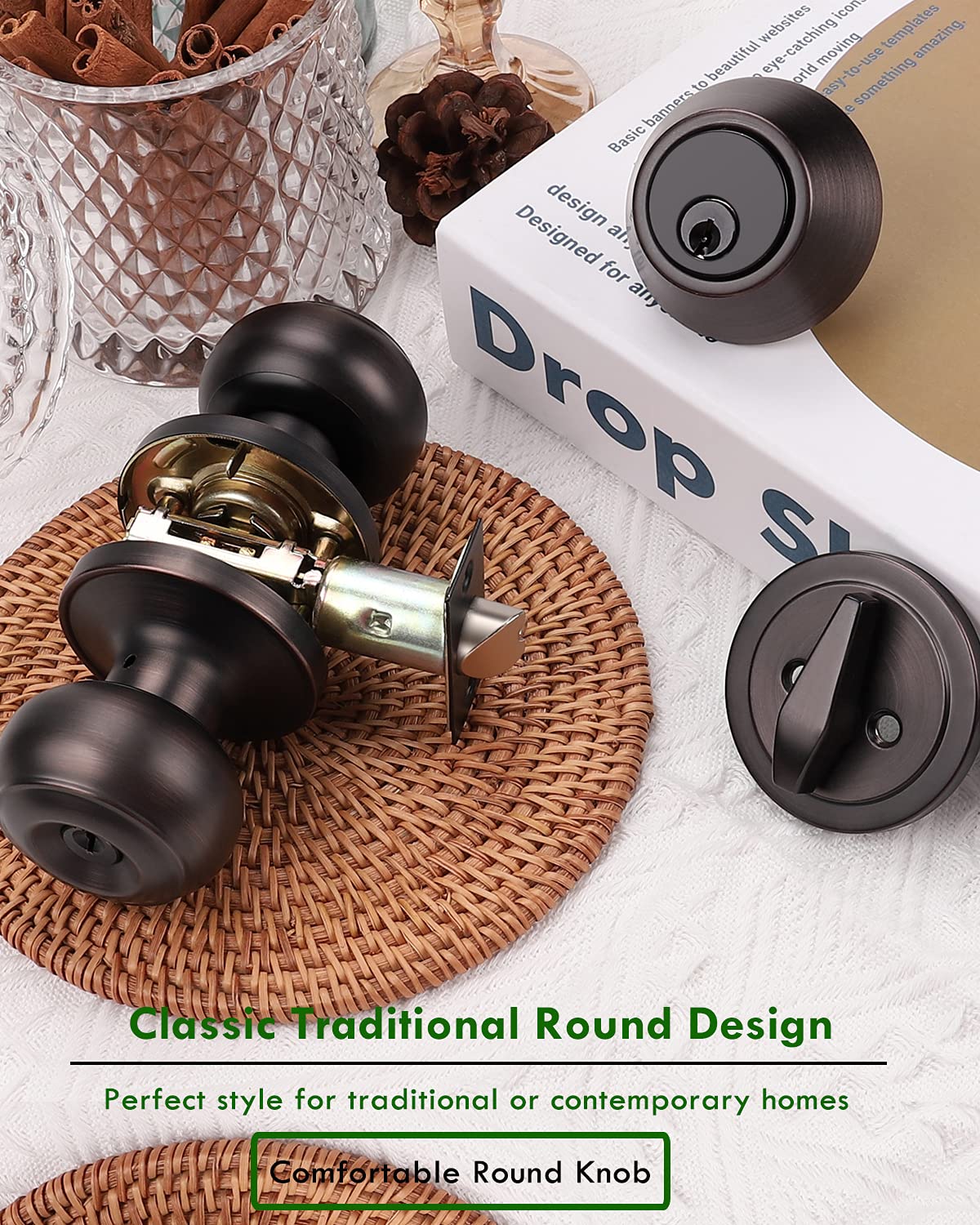 6-Pack Keyed Alike Oil Rubbed Bronze Entry Door Knob and Deadbolt Lock Set - Single Cylinder Exterior Security for Front Doors, Entrance & Office (Ideal for Home, Business & Rental Properties)