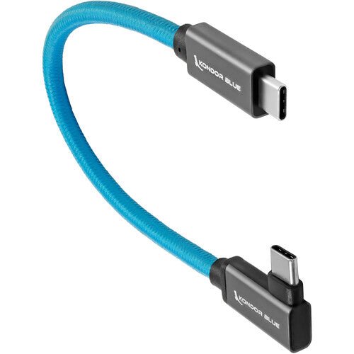 Kondor Blue Right Angle USB C 3.1 Gen 2 Cable - 8.5 Inch High Speed Data Sync & Charging Cord for MacBook Pro, iPad Pro, Samsung Galaxy - Durable Nylon Braided Blue USB-C Cable for Home, Office & Travel