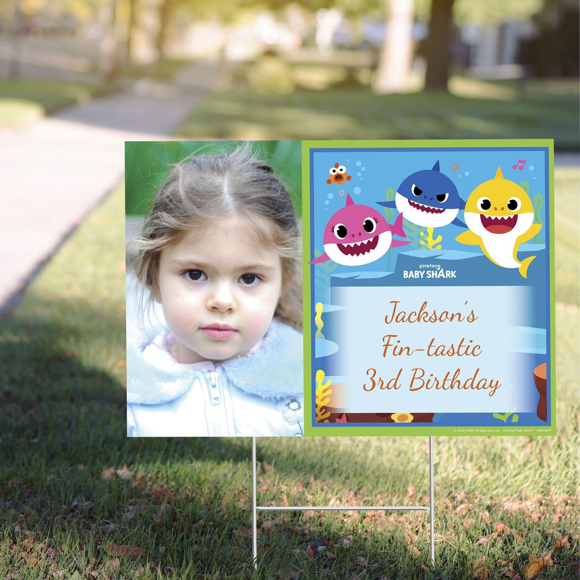 Custom Baby Shark Photo Yard Sign - Personalized Birthday Party Decorations - 22” x 15” - Perfect for Outdoor Celebrations, Baby Showers & Themed Events