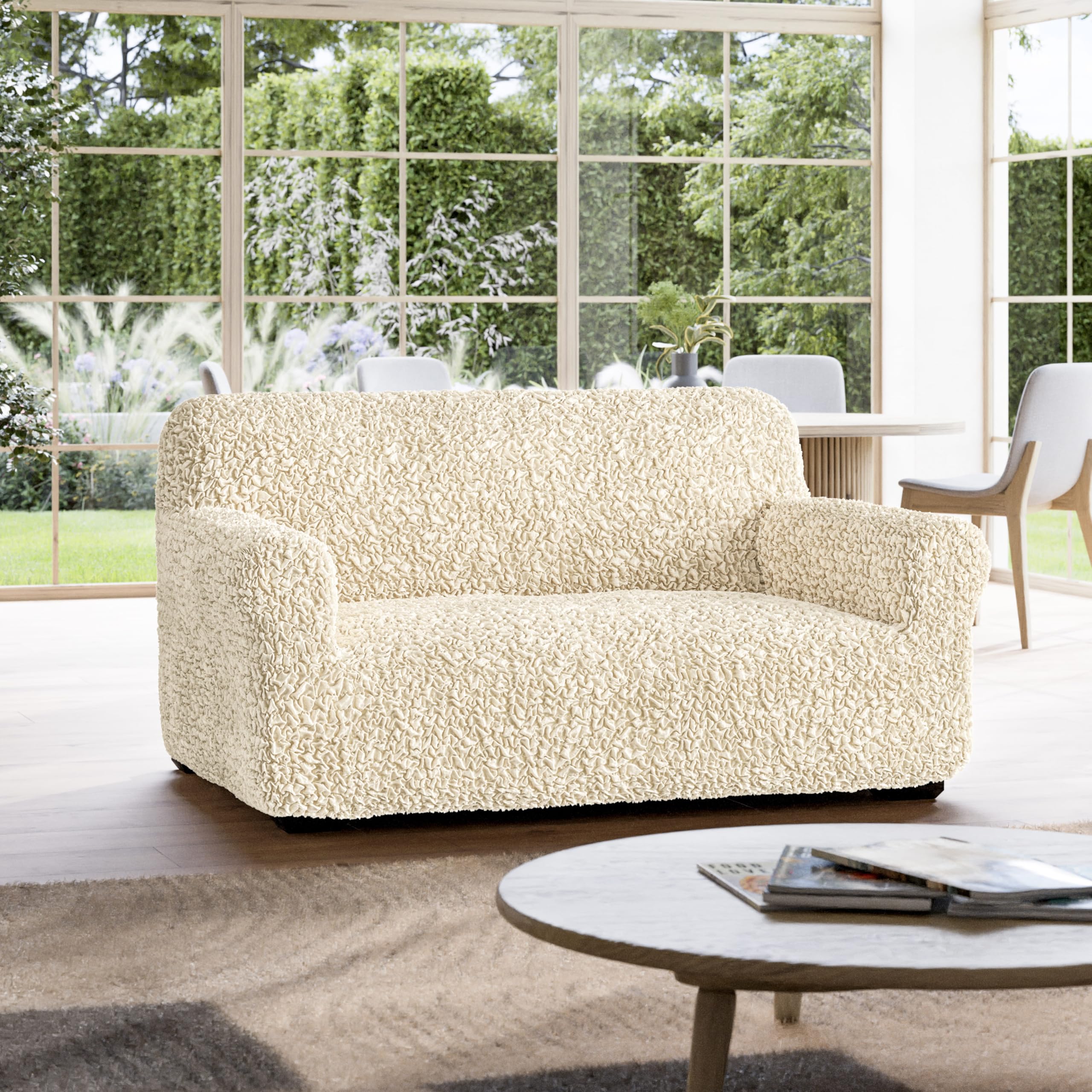 PAULATO BY GA.I.CO. Oversized 2-Seater Loveseat Slipcover - Stretch Cotton Sofa Cover for Kids, 1-Piece Furniture Protector (Fuco Cotton, Cream) - Perfect for Living Room, Nursery & Pet-Friendly Homes