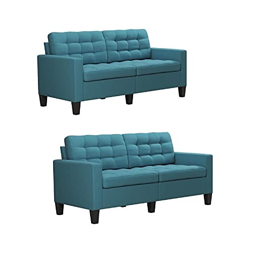 2-Piece Upholstered Fabric Sofa Set in Teal Blue - Modern Living Room Furniture for Small Spaces | Home Square Comfortable Couch for Apartments, Condos & Cozy Homes
