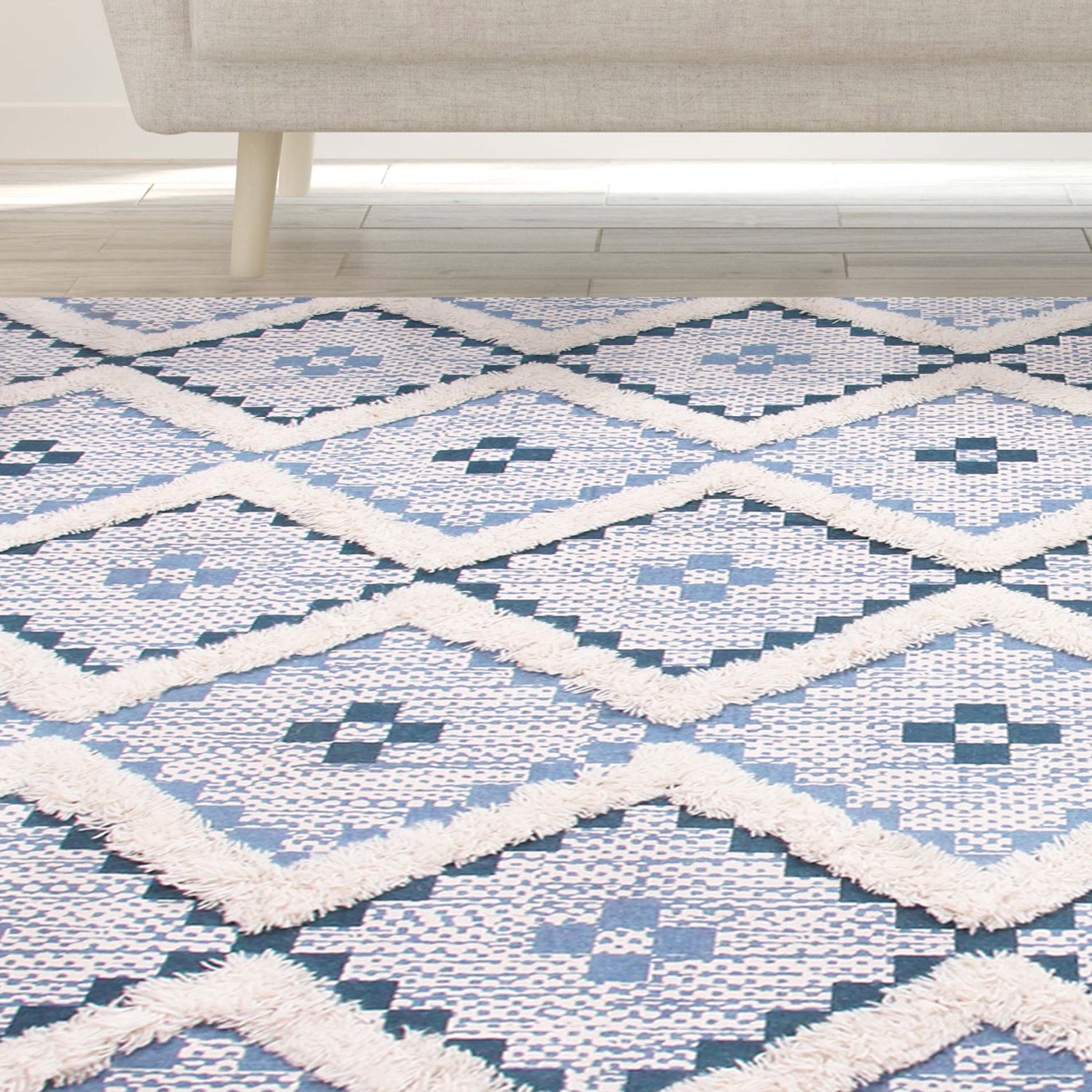 Hand Tufted Cotton Wool Geometric Farmhouse Area Rug - Soft Textured Boho Chic Rug for Living Room, Bedroom, Dining Room Decor