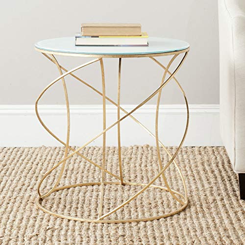 SAFAVIEH Home Collection Cagney Glass Top Round Accent Table - 24 Inch Gold & White Modern Side Table for Living Room, Bedroom, or Office Decor