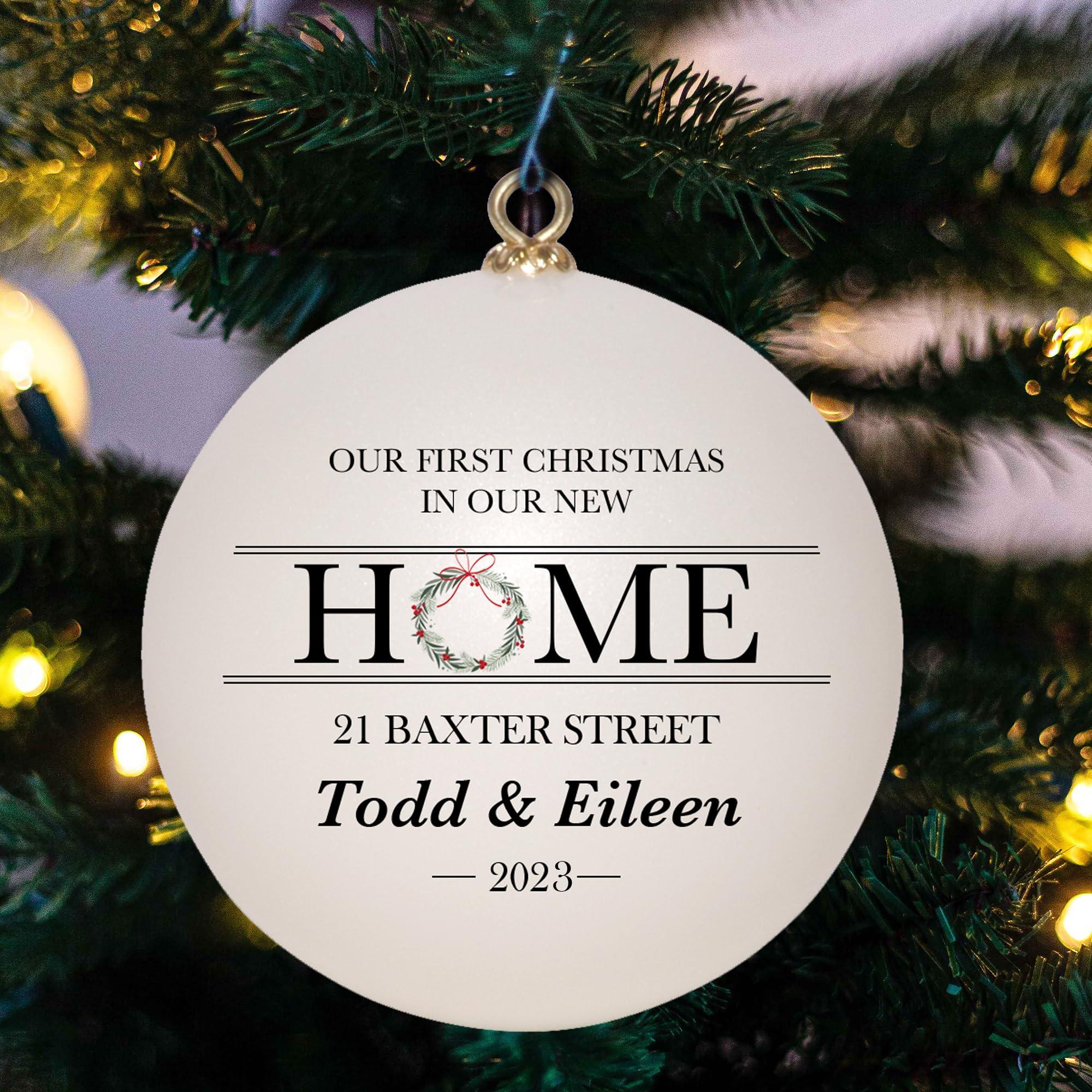 Personalized 2023 Christmas Ornament - Custom Housewarming Gift for New Homeowners with Address & Year - Shatterproof Holiday Keepsake Ball in Gift Box - Perfect for First Home Celebrations & Christmas Tree Decorations