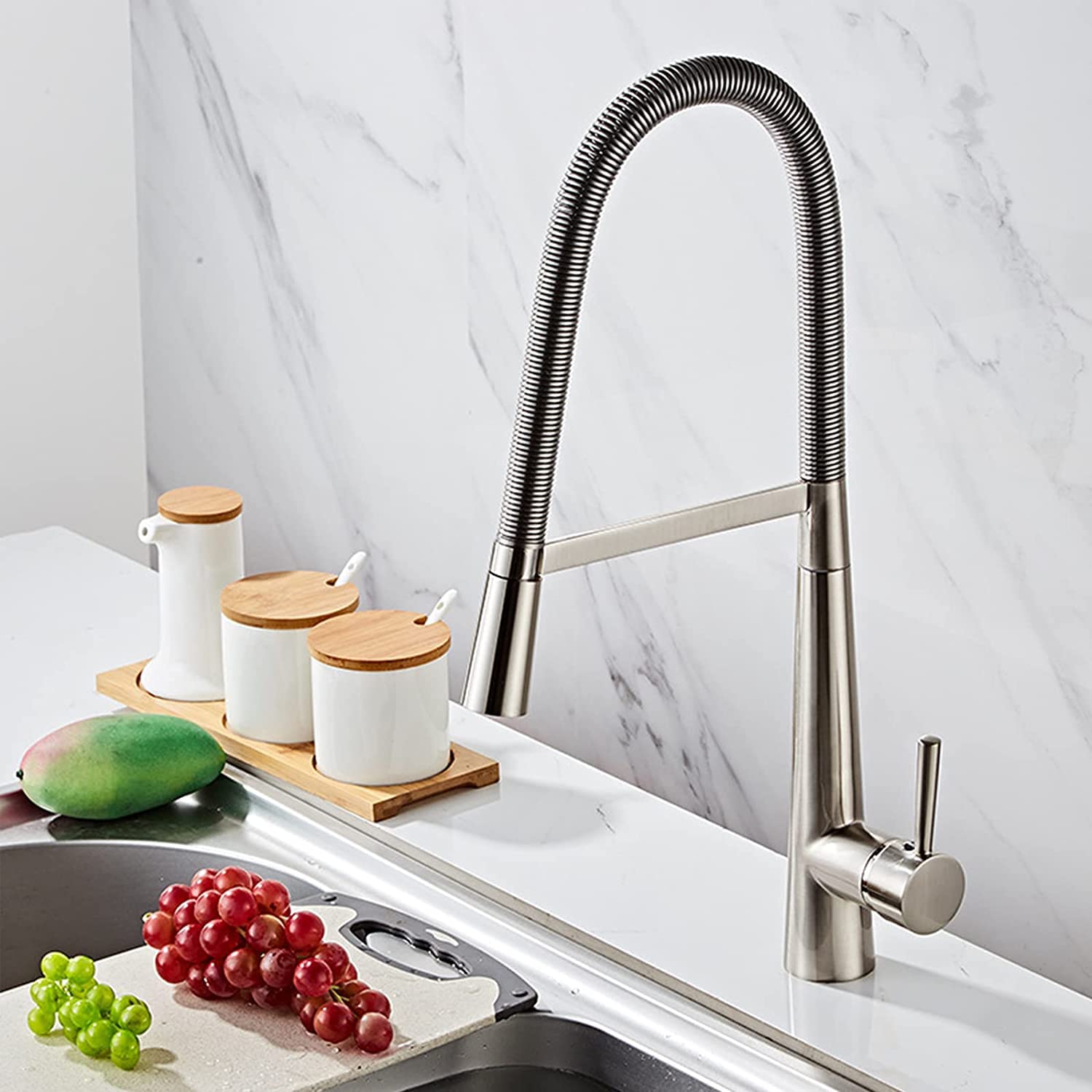 Premium Commercial Kitchen Faucet with Pull Down Sprayer - Dual Function Stainless Steel Sink Faucet, Single Handle Copper Kitchen Faucet for Home & Restaurant Use - Perfect for Washing Dishes, Filling Pots & Cleaning Sinks