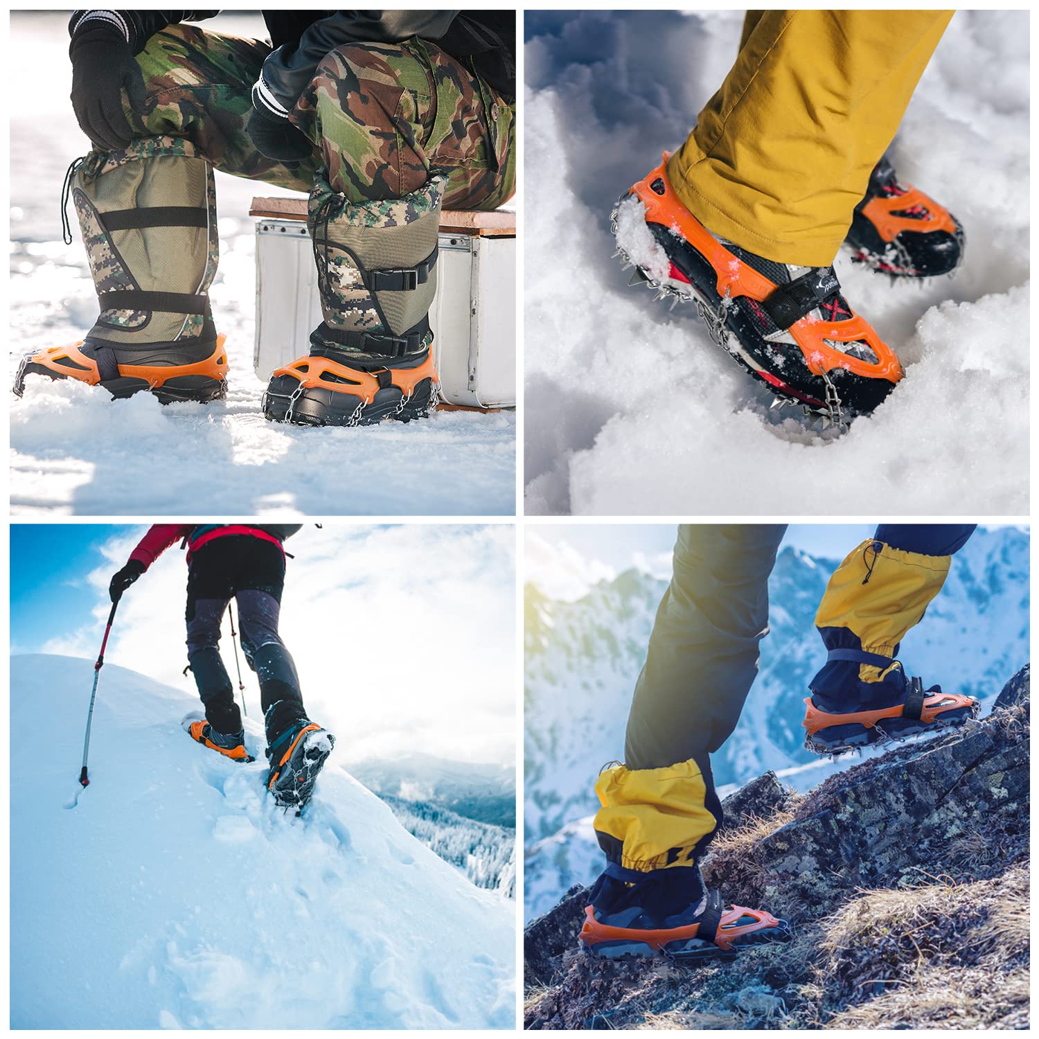 Sportneer 19-Spike Stainless Steel Ice Cleats for Boots & Shoes - Traction Grips for Snow, Ice, Hiking, Jogging, Climbing & Fishing - Ideal for Men & Women Outdoor Adventures