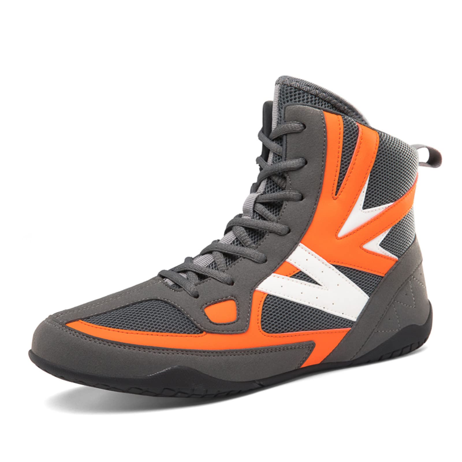 EMDPBD High Top Men's Boxing Shoes - Non-Slip, Breathable Wrestling & Training Shoes for Professional Sparring Boxers (Orange, Size 12) - Perfect for Boxing Gyms, MMA Training & Combat Sports