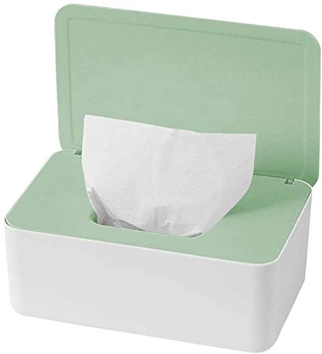 Portable Wet Wipes Dispenser with Lid - Dustproof Tissue Storage Box for Home, Office & Travel - Green & White Design for Desks, Cars & Baby Changing Stations