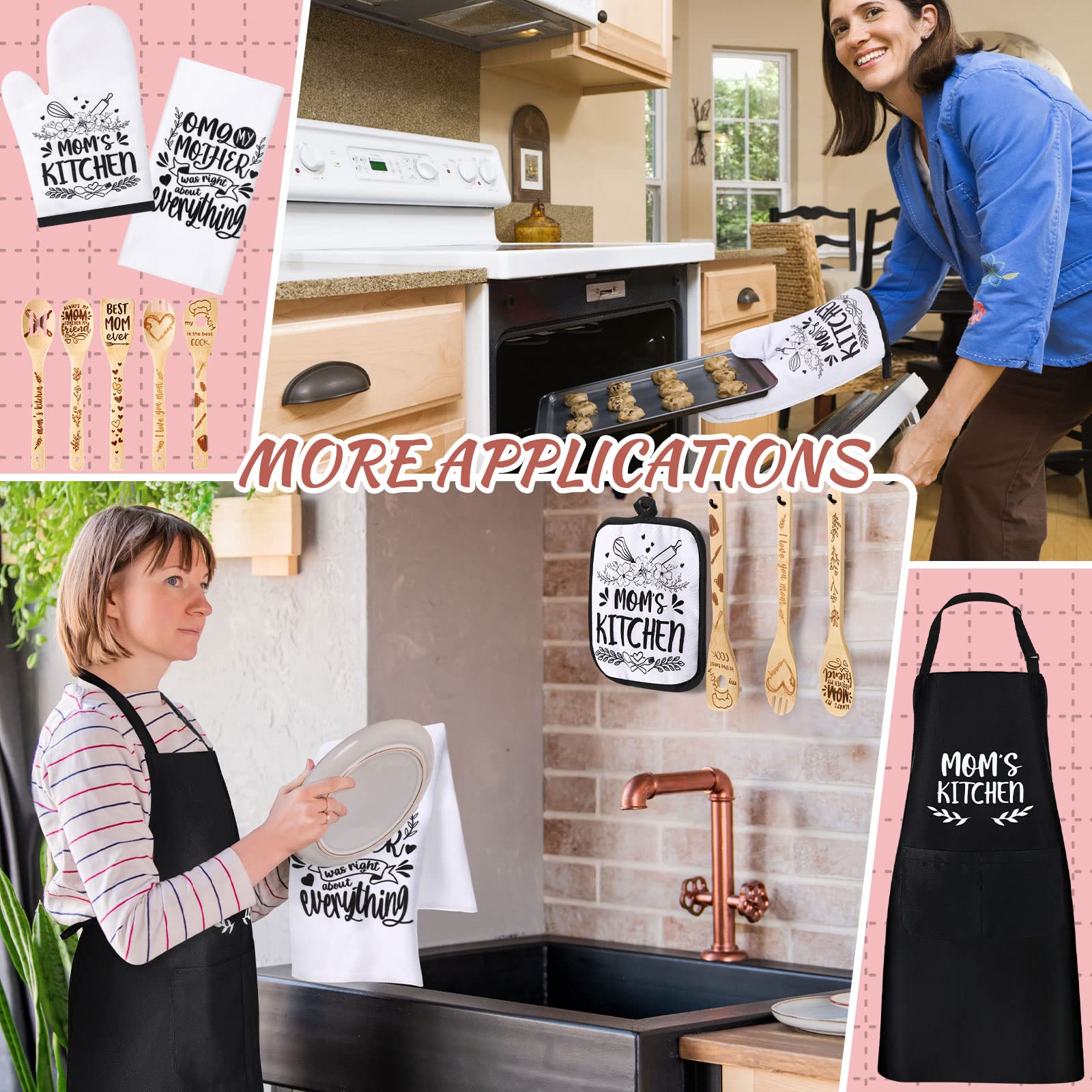 Vicenpal 10-Piece Mom Gift Set - Cotton Apron, Tea Towel, Bamboo Kitchen Utensils, Pot Holders & Oven Mitt - Perfect for Birthday, Christmas & Mother's Day - Ideal for Cooking, Baking & Home Decor