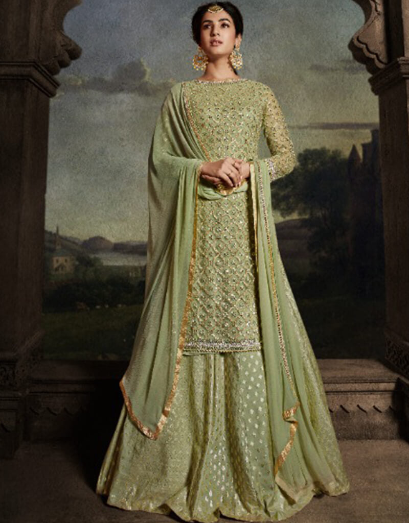 Stylish Army Green Net Lehenga Suit for Women - Traditional Indian Bridal Wear for Weddings, Festivals & Special Occasions