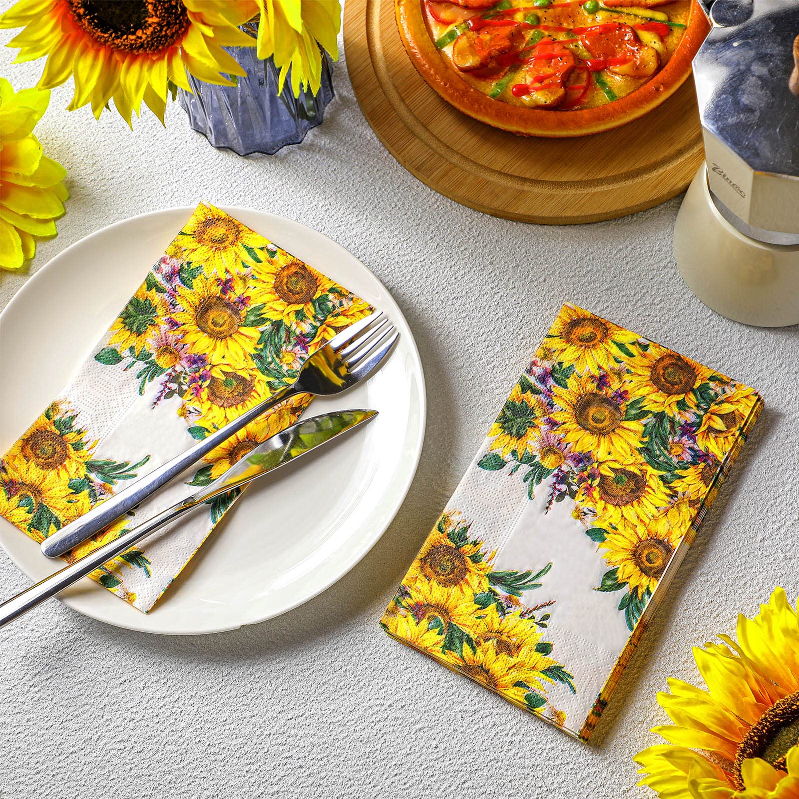 Jetec 200 Count Disposable Paper Guest Towels - Premium Bathroom Hand Towels with Butterfly Flower Bird Design, Perfect for Birthday Parties, Holiday Events & Home Bathroom Use (Sunflower Pattern) | Soft, Absorbent & Hygienic Napkins for Guests & Everyday Use