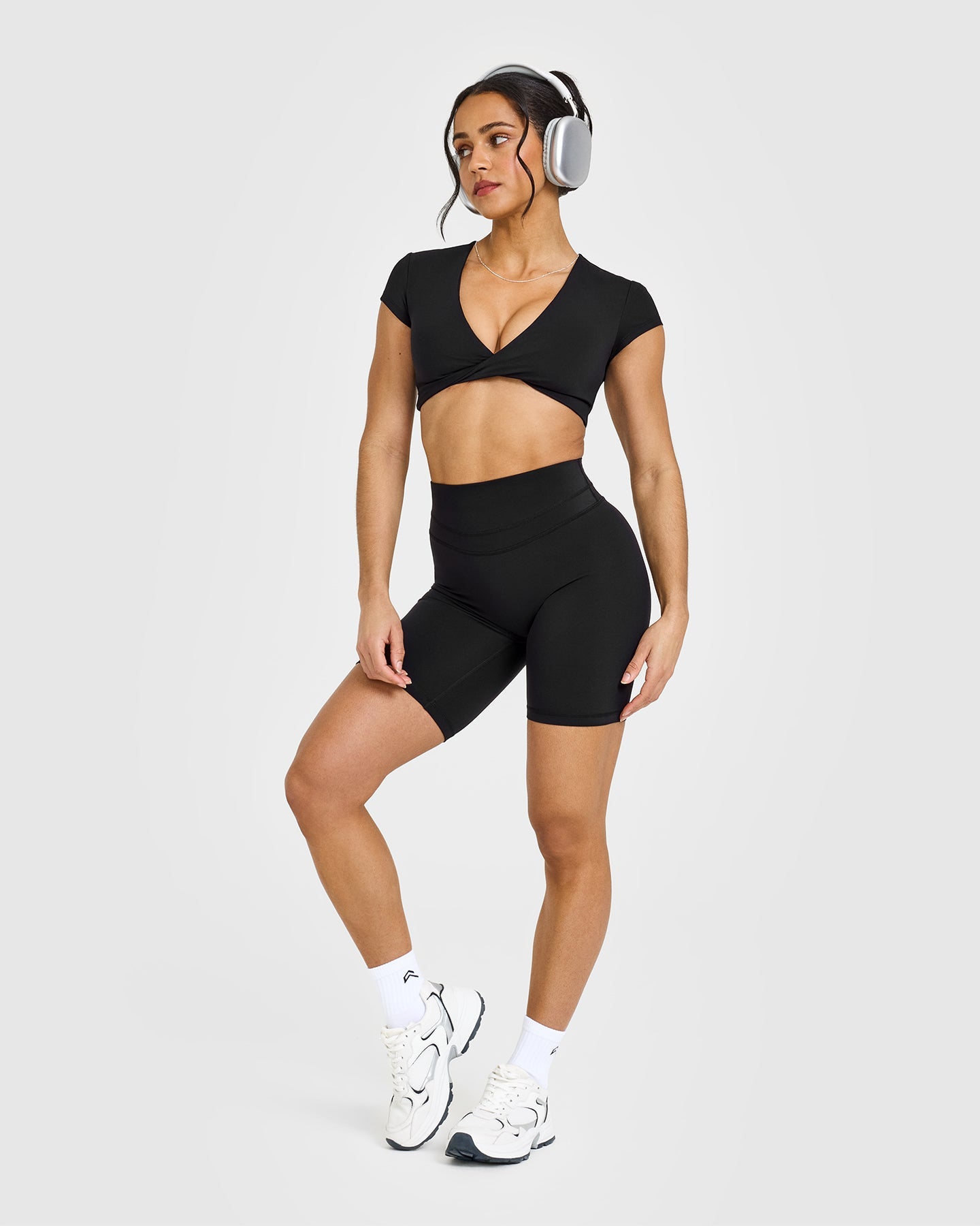 Trendy Twist Front Short Sleeve Crop Top for Women | Black | Perfect for Summer Outfits, Beach Vacations & Casual Wear