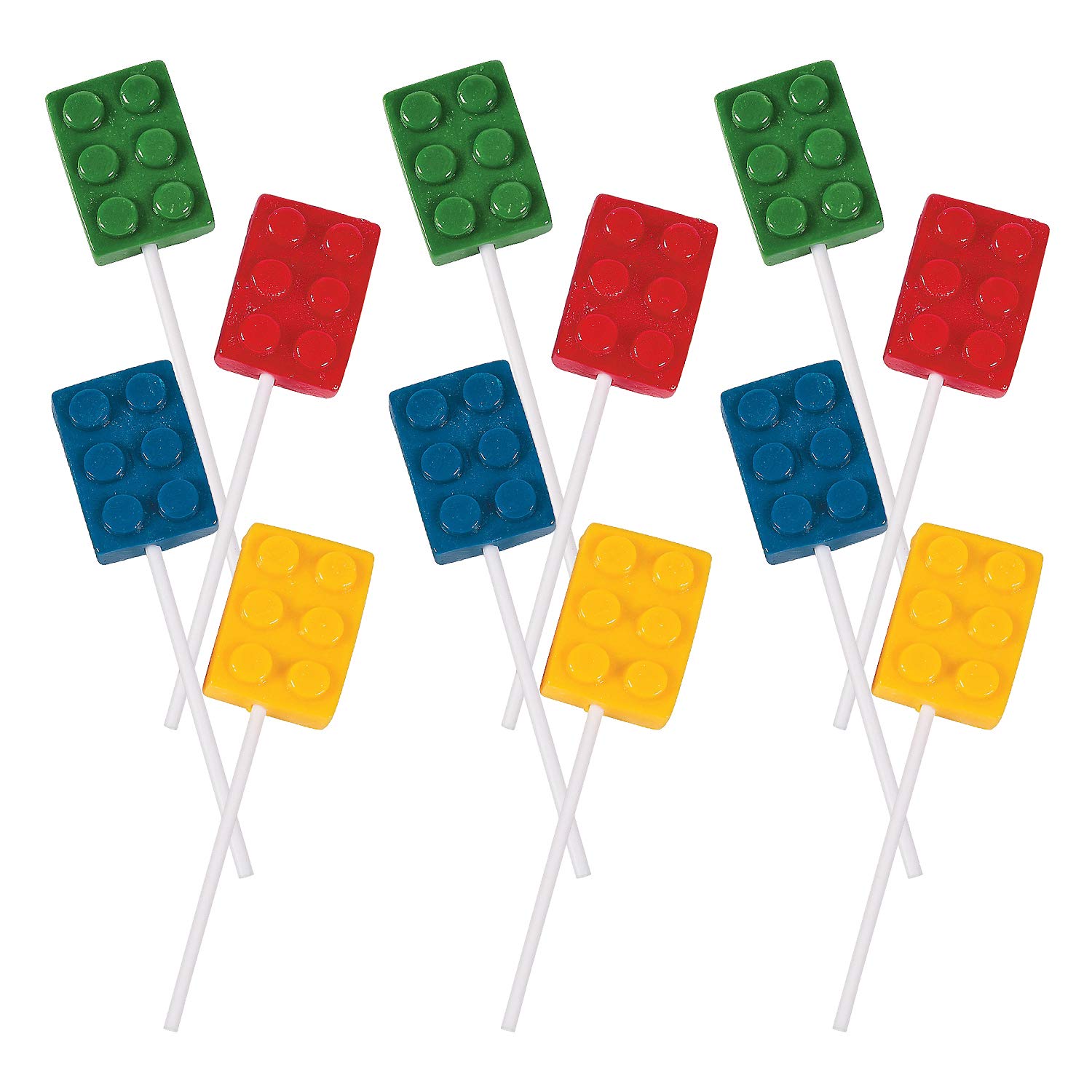 Brick Party Building Block Candy Suckers - 12 Pack Individually Wrapped Lollipops for Kids Birthday Party Favors, Game Prizes & Classroom Treats - Perfect for Lego Themed Parties, Goodie Bags and School Rewards